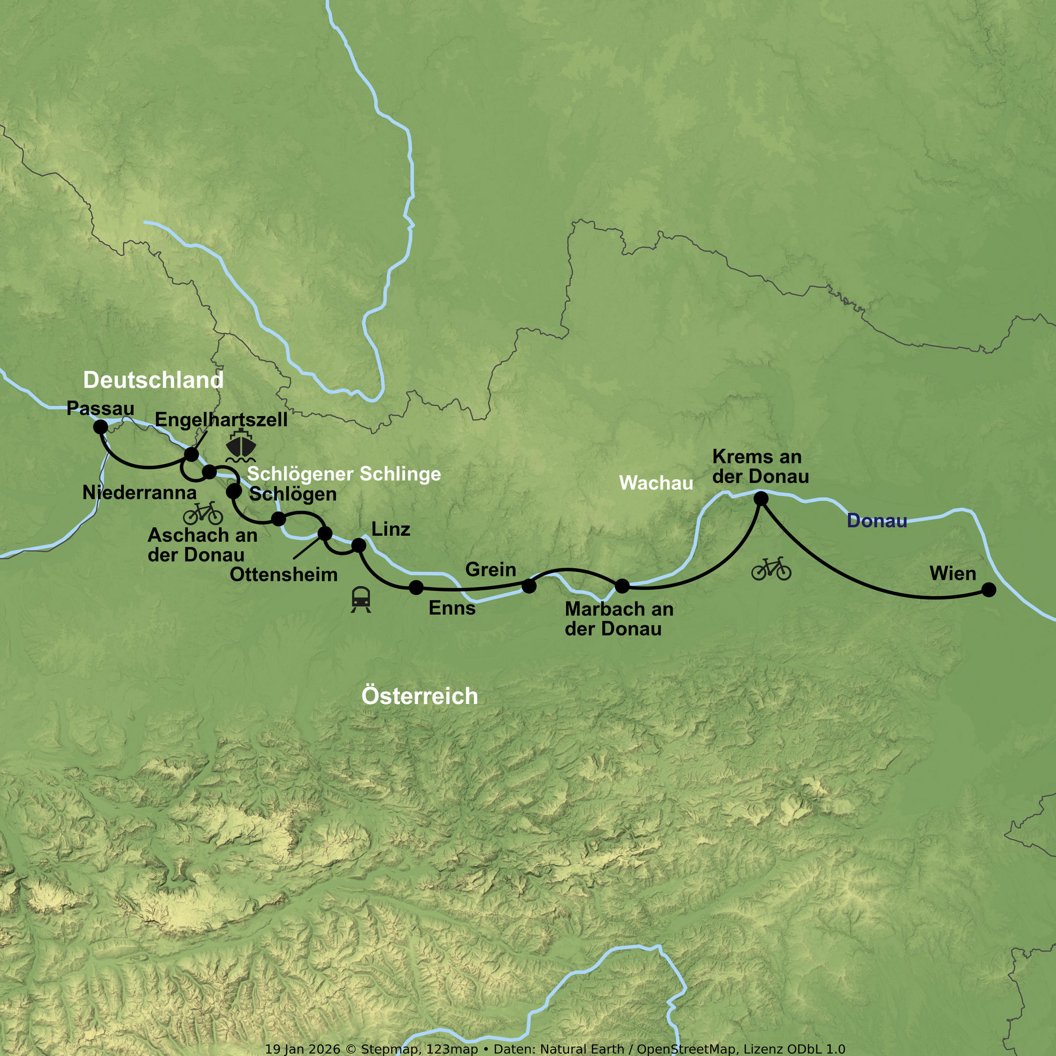 Radreise von Passau/Schärding bis Wien