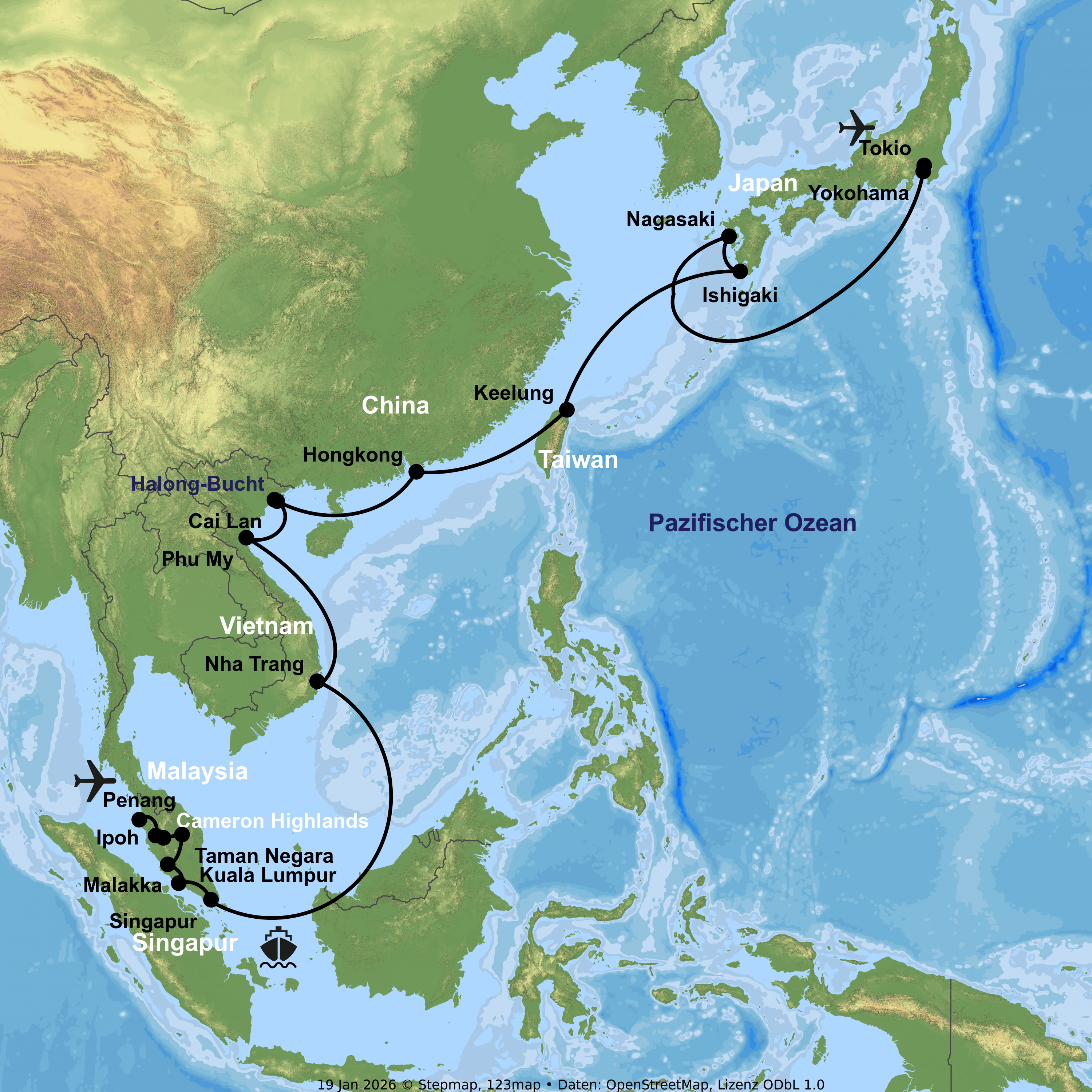 Kreuzfahrt mit der Sapphire Princess von Singapur bis Yokohama inkl. Malaysia-Rundreise