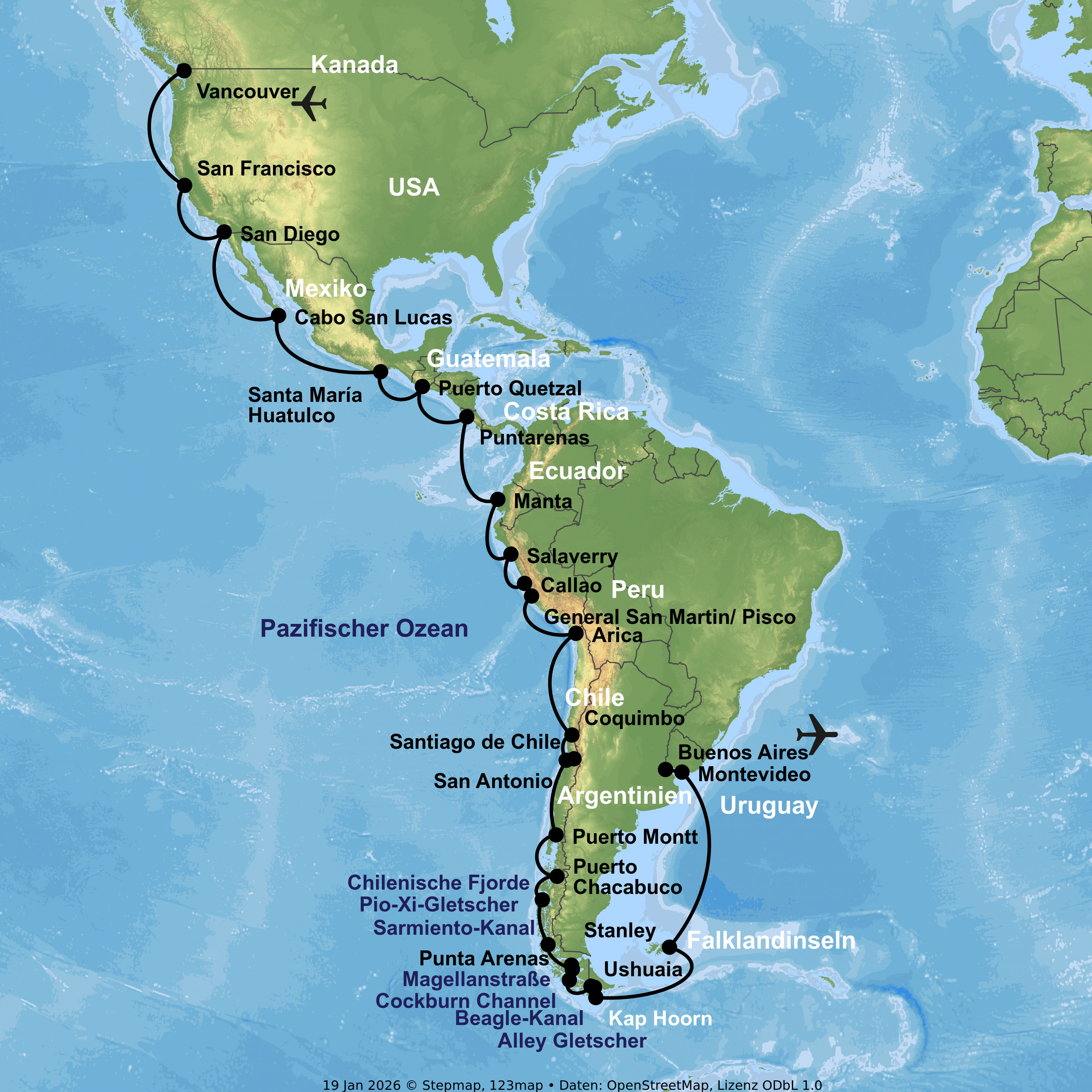 Kreuzfahrt mit Nieuw Amsterdam von Vancouver bis Buenos Aires
