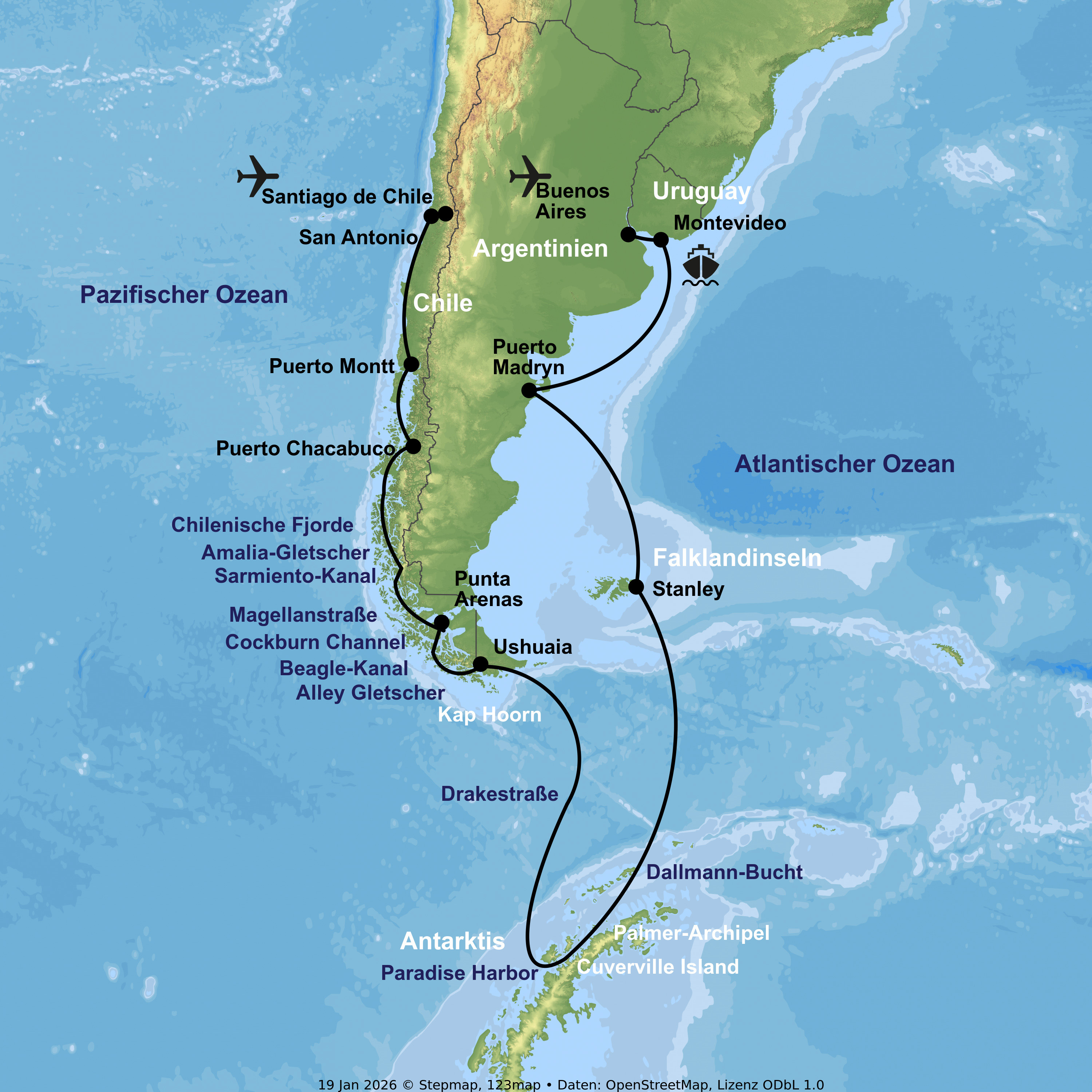 Kreuzfahrt mit Nieuw Amsterdam von Santiago de Chile bis Buenos Aires