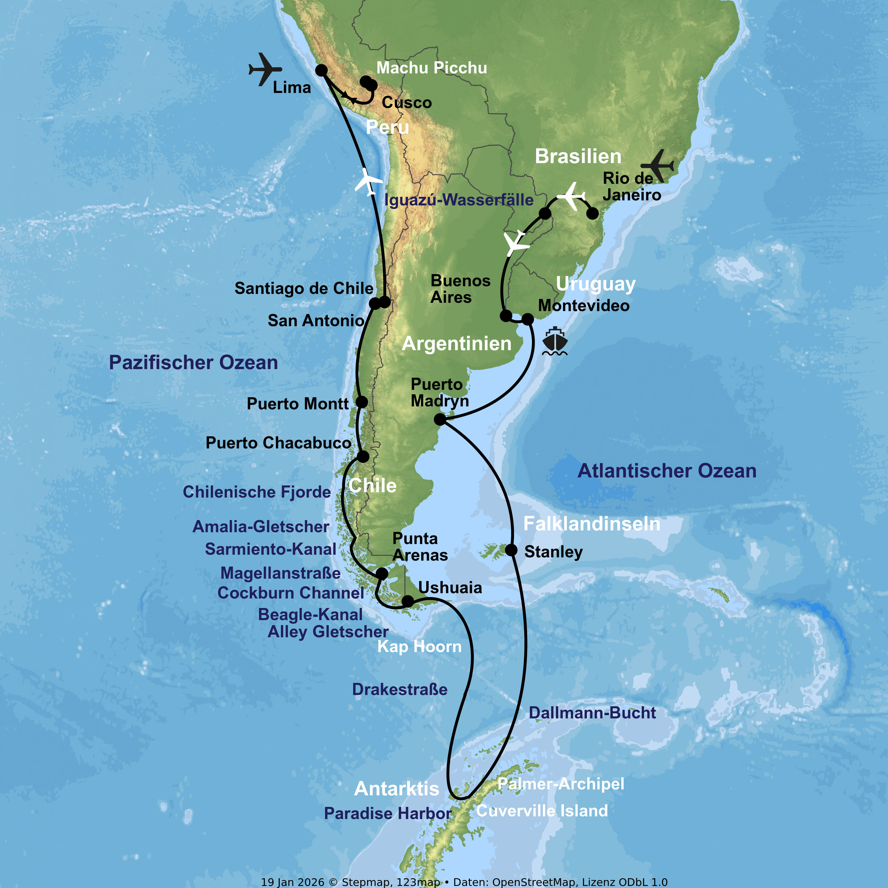 Kreuzfahrt mit Nieuw Amsterdam von Buenos Aires bis Santiago de Chile inkl. Brasilien- & Peru-Rundreise