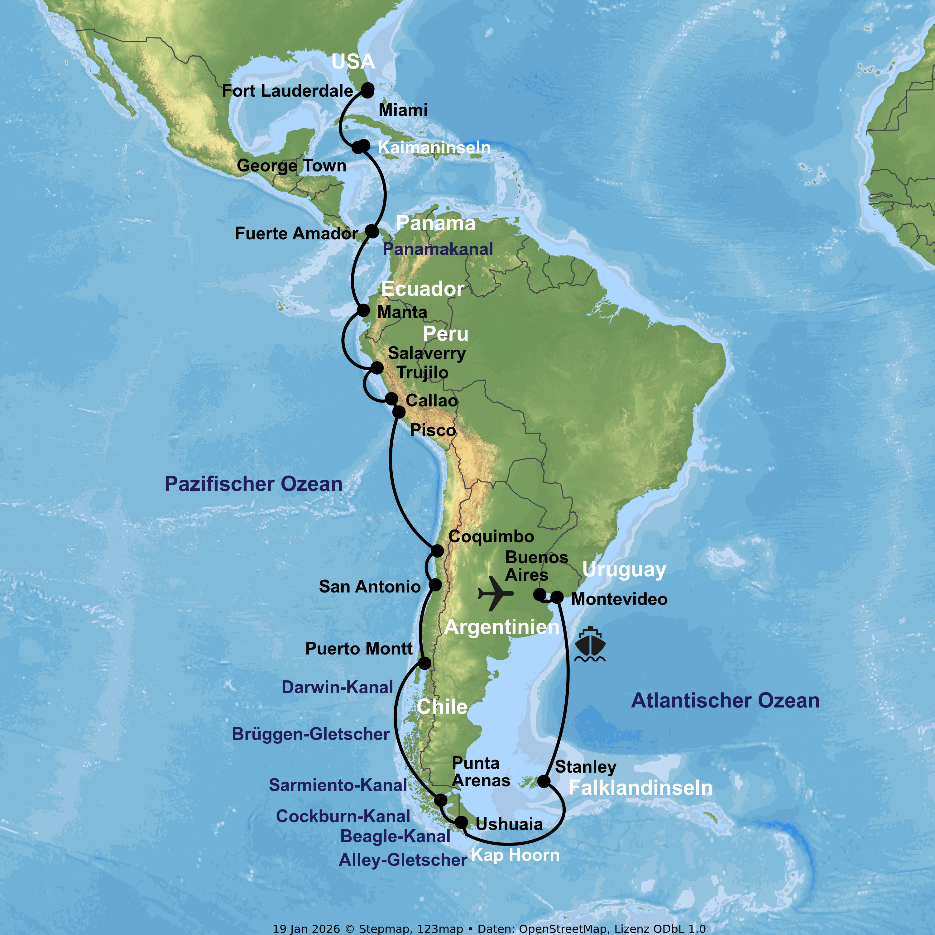 Kreuzfahrt mit Nieuw Amsterdam von Buenos Aires bis Fort Lauderdale