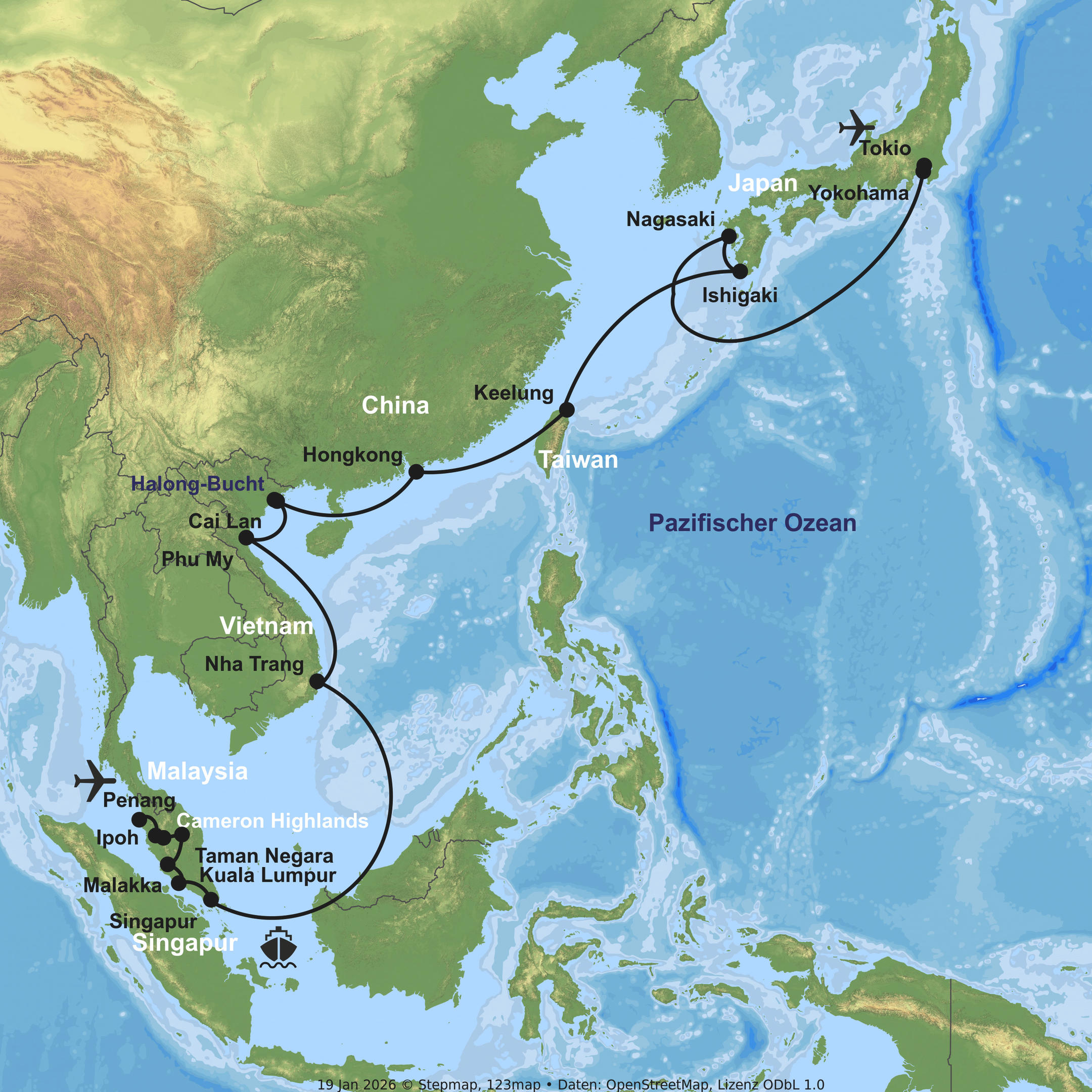 Kreuzfahrt mit der Sapphire Princess von Singapur bis Yokohama inkl. Malaysia-Rundreise
