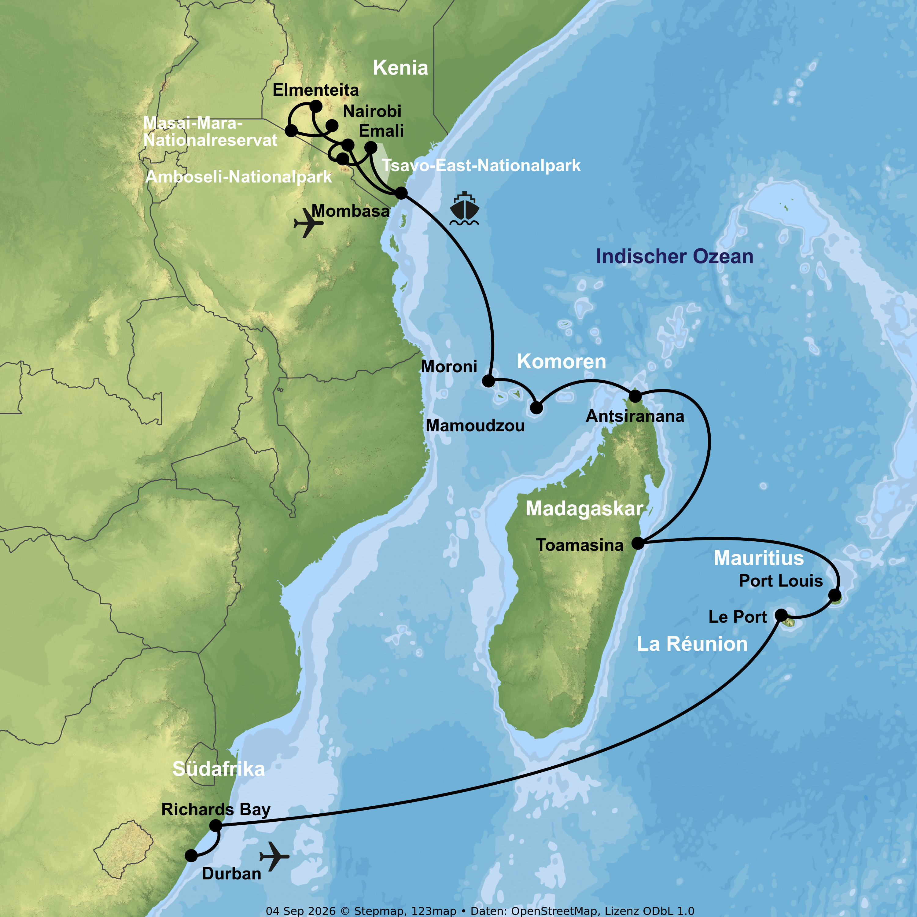 Kreuzfahrt mit der VASCO DA GAMA von Mombasa bis Durban inkl. Safari-Rundreise in Kenia