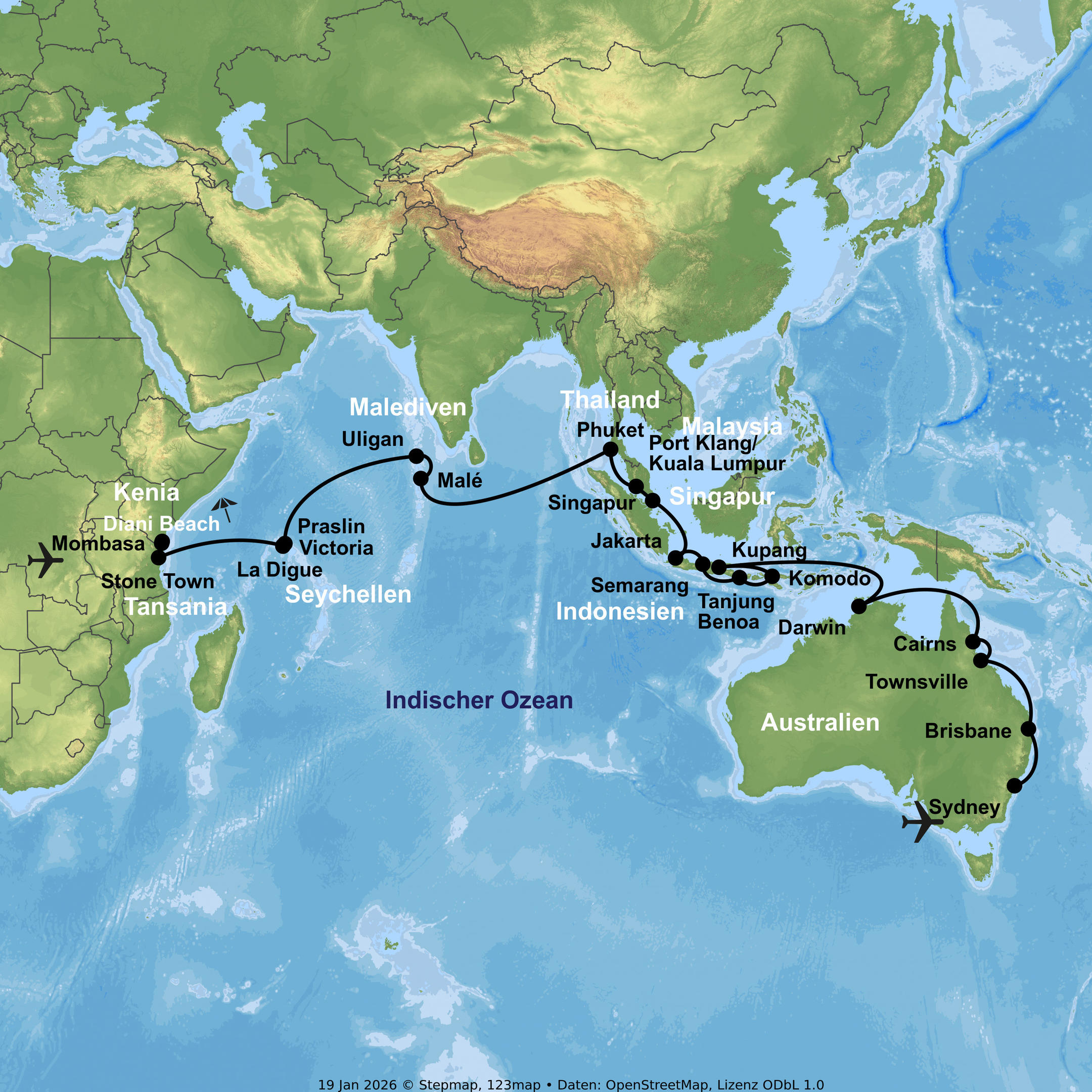 Kreuzfahrt mit der VASCO DA GAMA von Sydney bis Mombasa inkl. Baden in Kenia