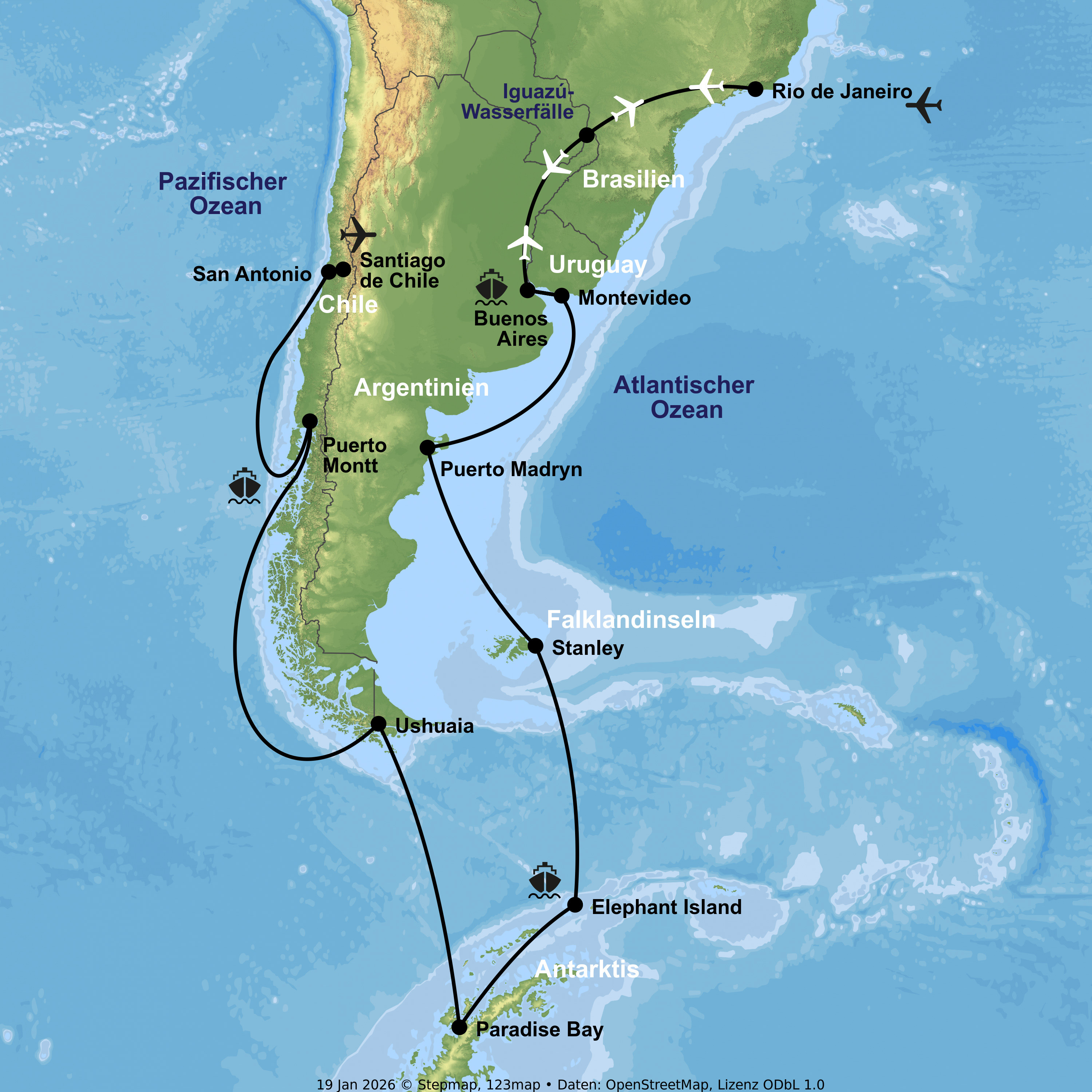 Kreuzfahrt mit der Norwegian Star von San Antonio bis Buenos Aires inkl. Brasilien-/Argentinien-Rundreise von Buenos Aires bis Rio de Janeiro mit Iguazú-Wasserfällen