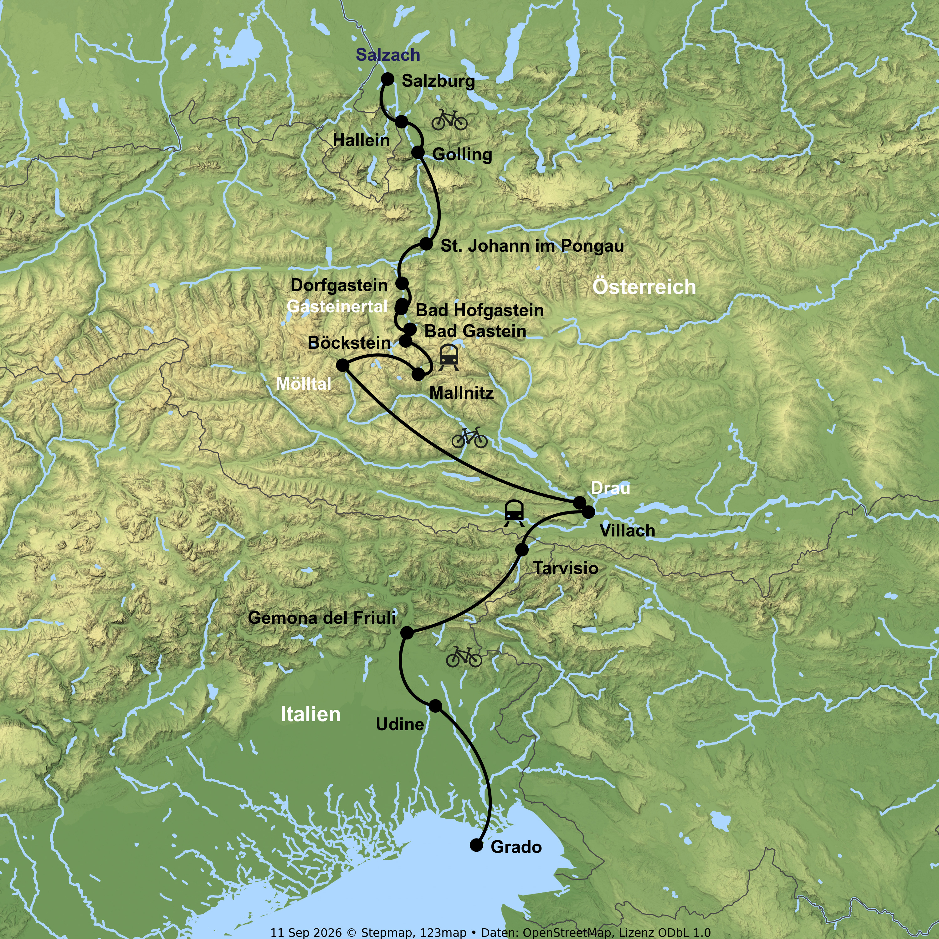 Radreise über den Alpe-Adria-Radweg von Salzburg bis Grado