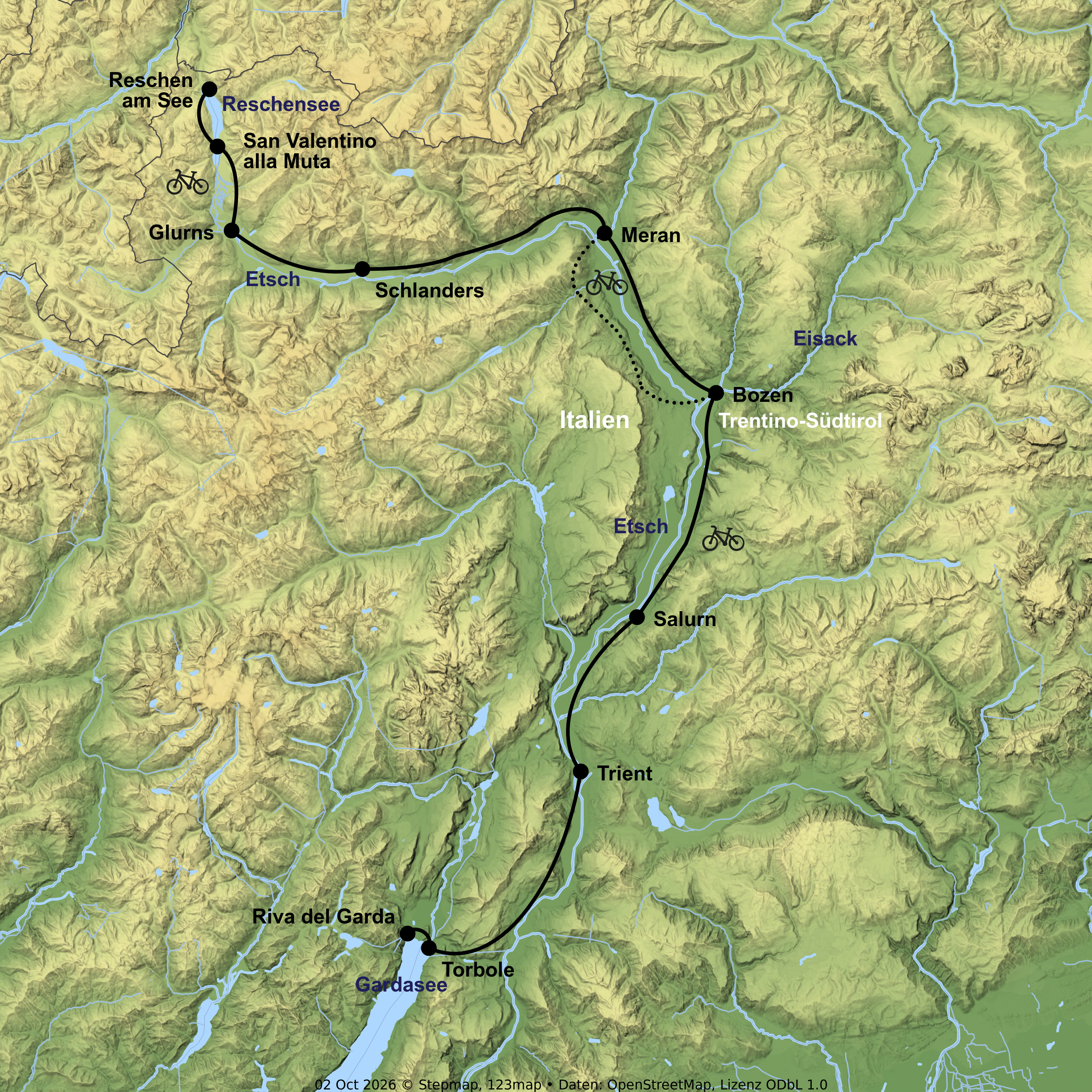 Radreise vom Reschensee bis zum Gardasee