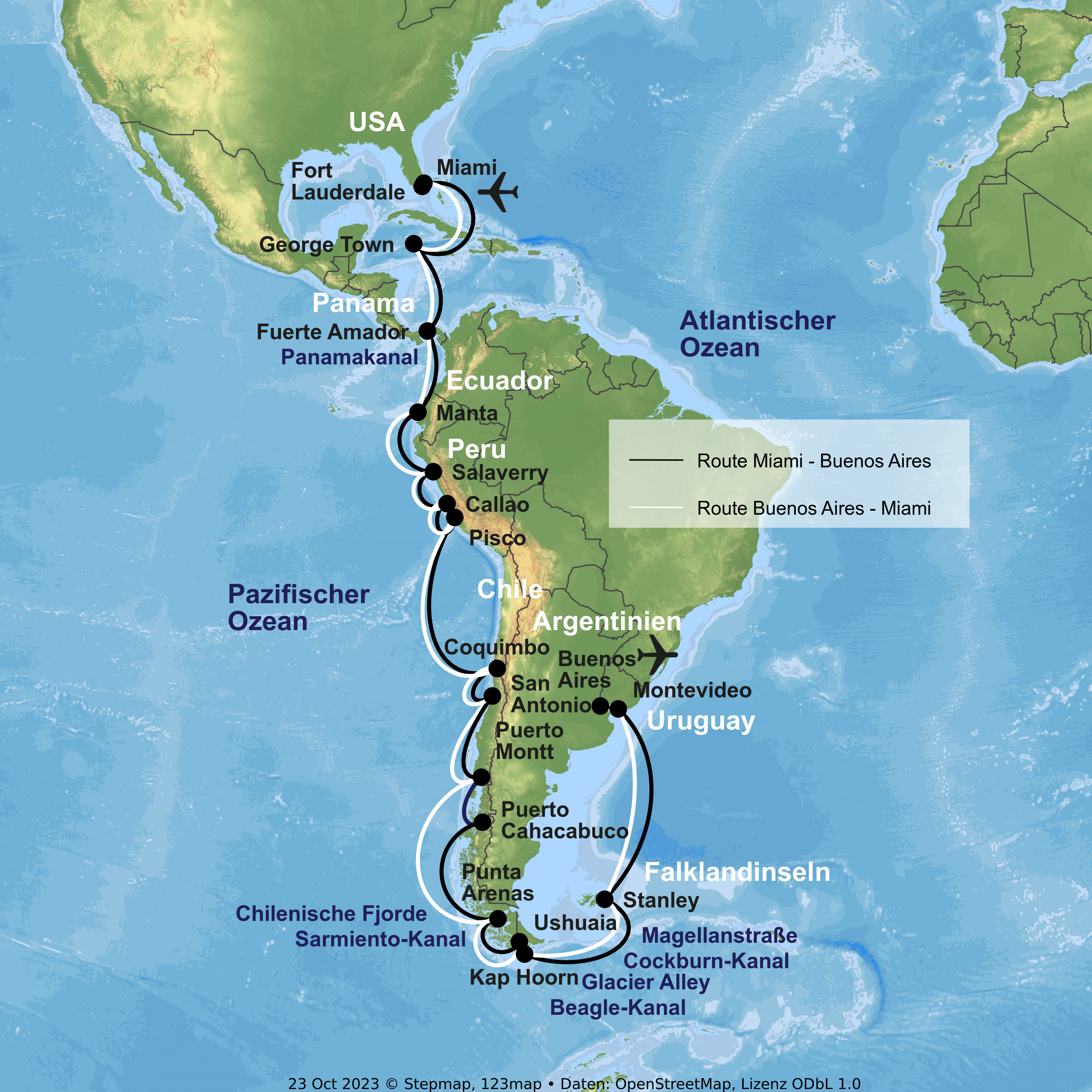 Kreuzfahrt mit der MS Oosterdam von Miami bis Buenos Aires