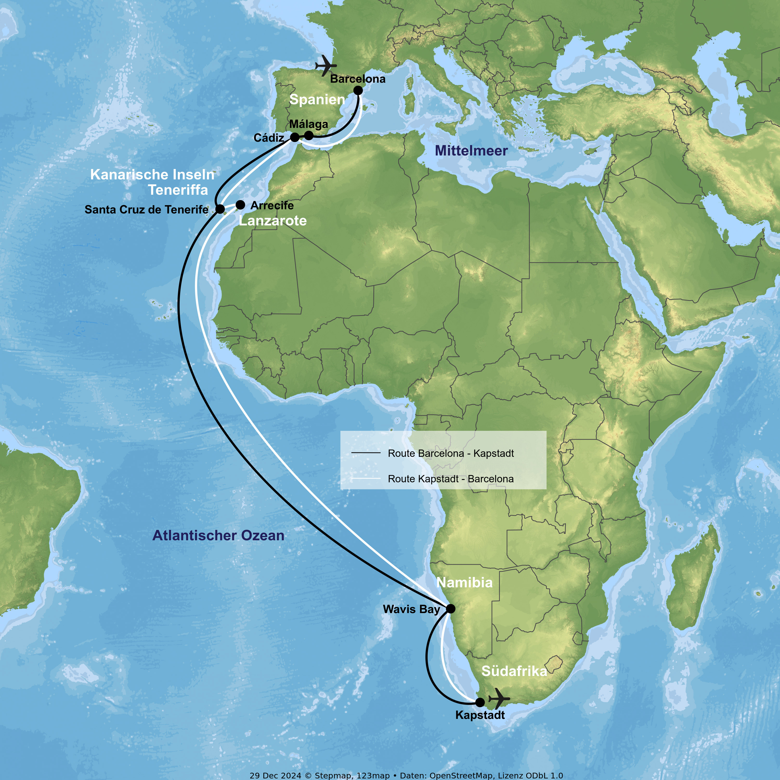 Kreuzfahrt mit Costa Toscana von Barcelona bis Kapstadt bzw. von Kapstadt bis Barcelona
