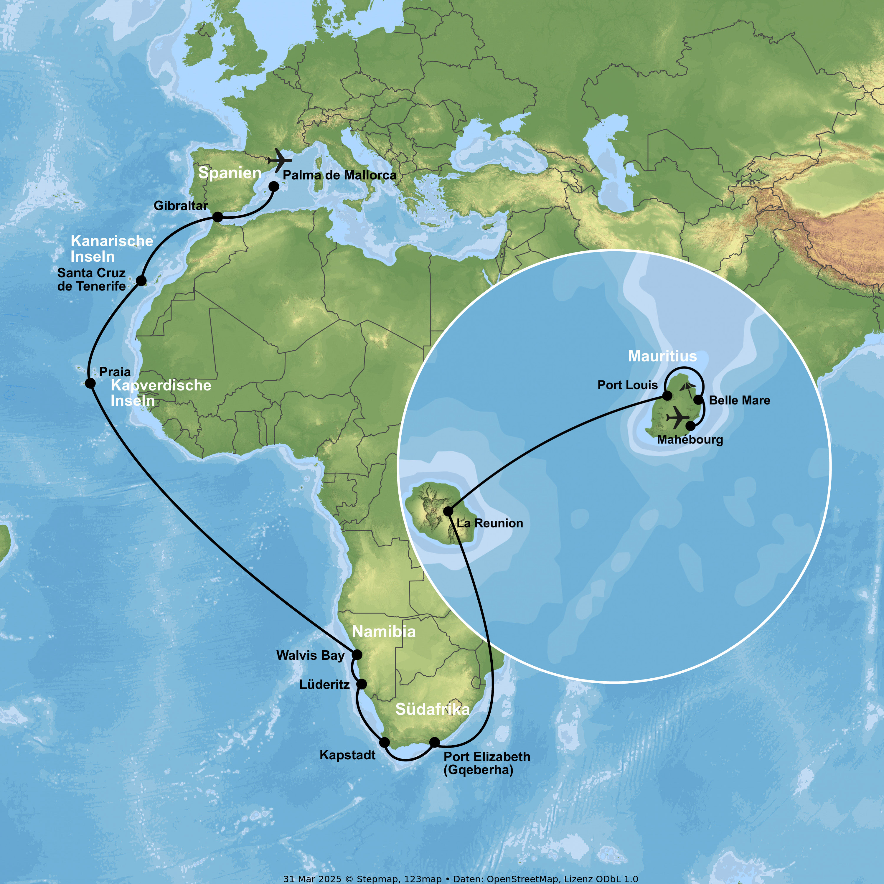 Kreuzfahrt mit AIDAstella von Mauritius nach Palma de Mallorca inkl. 2 Nächte Mauritius