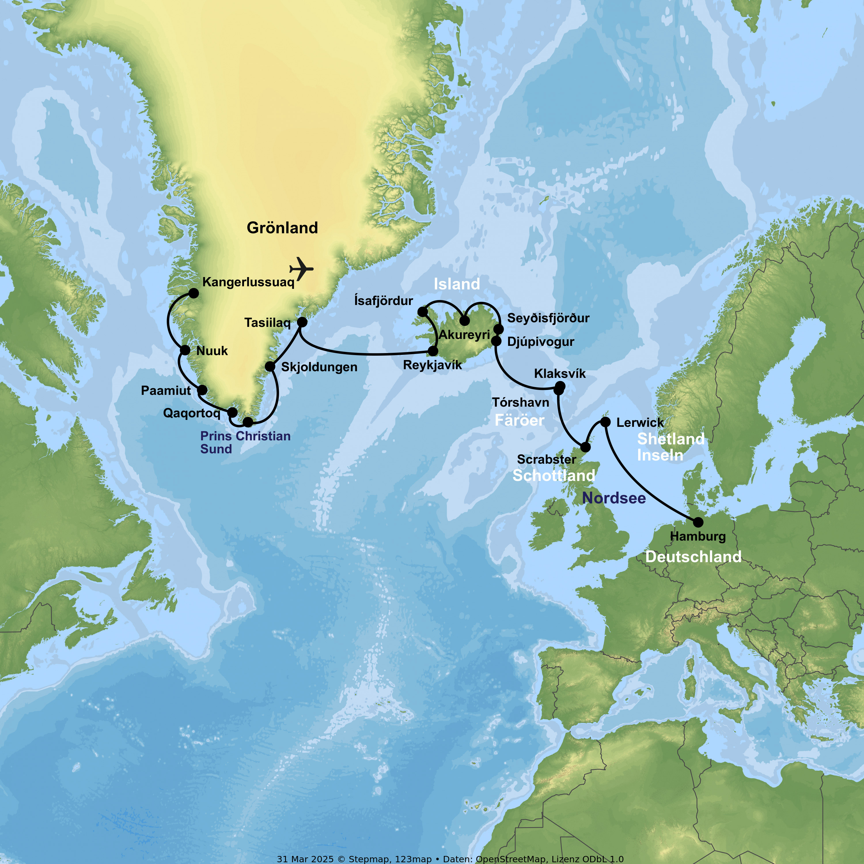 Kreuzfahrt mit MS Hamburg von Hamburg bis Kangerlussuaq