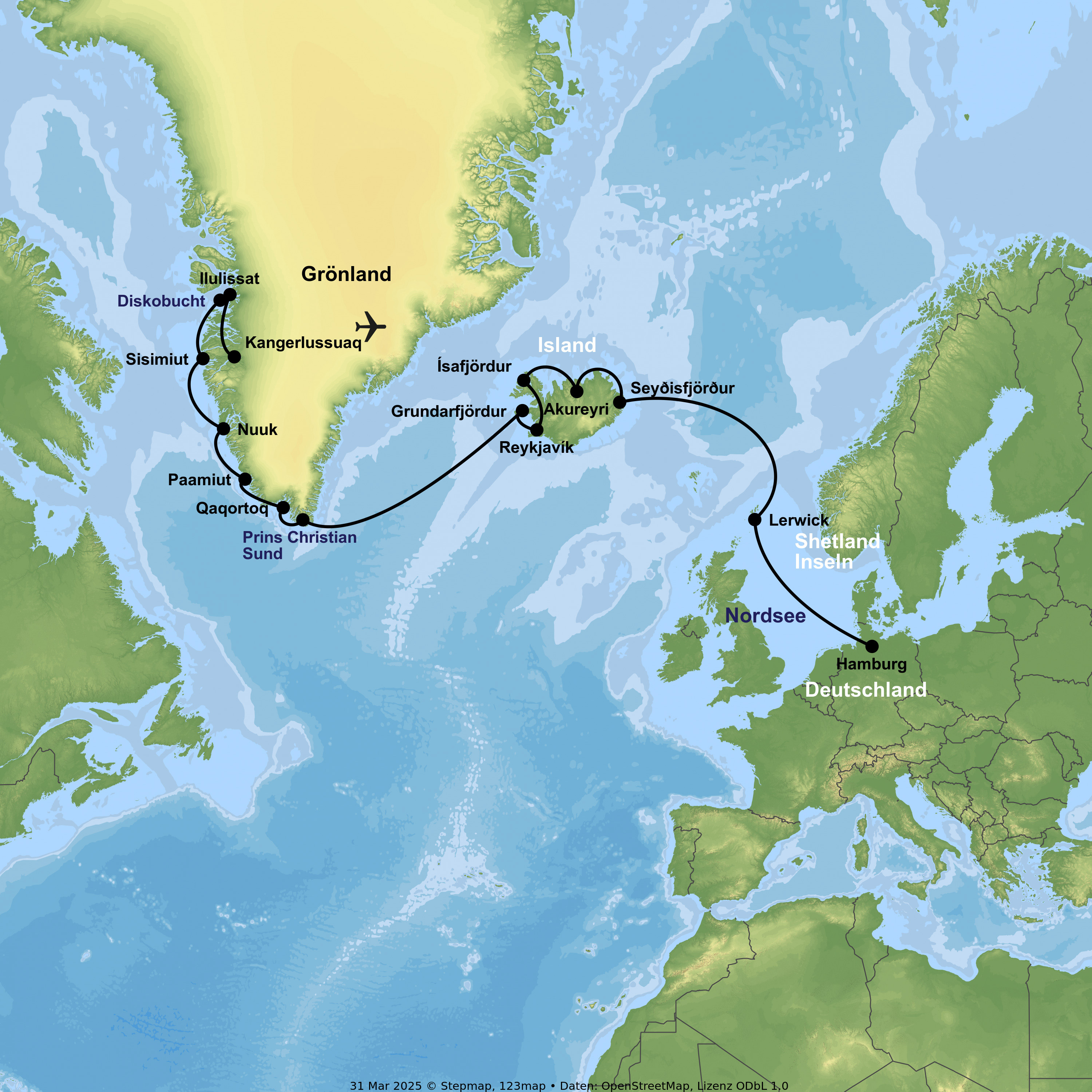 Kreuzfahrt mit MS Hamburg von Kangerlussuaq bis Hamburg