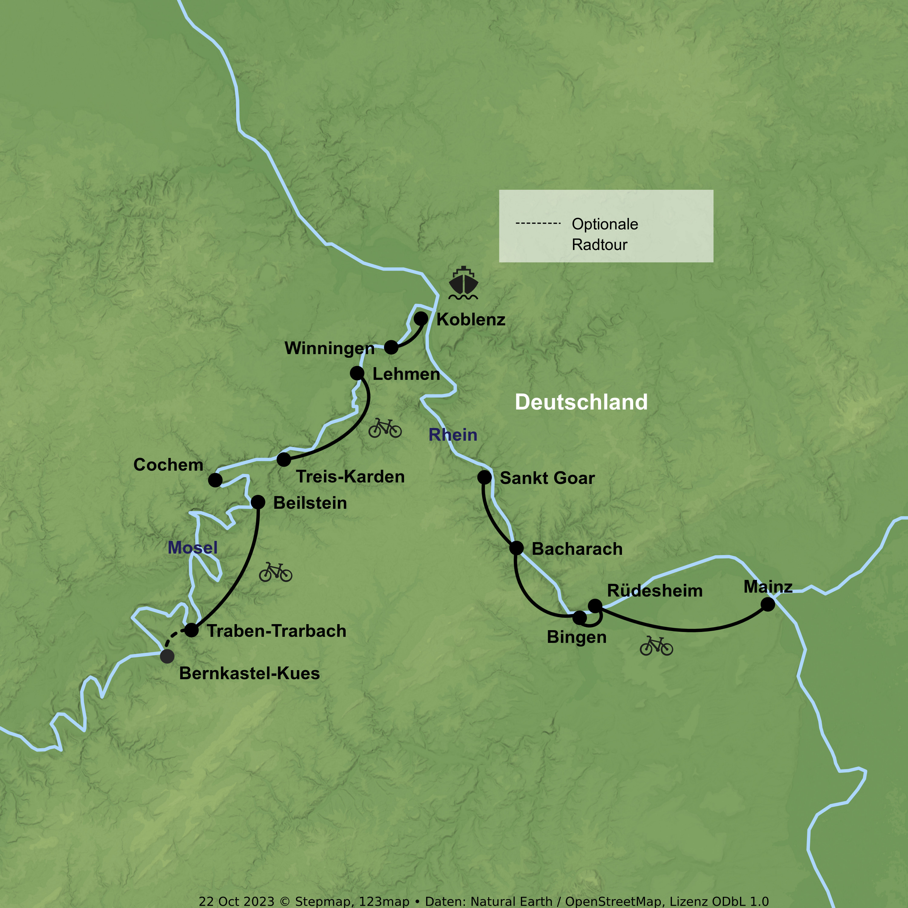 Flusskreuzfahrt mit Rad & Schiff Arkona ab/an Koblenz
