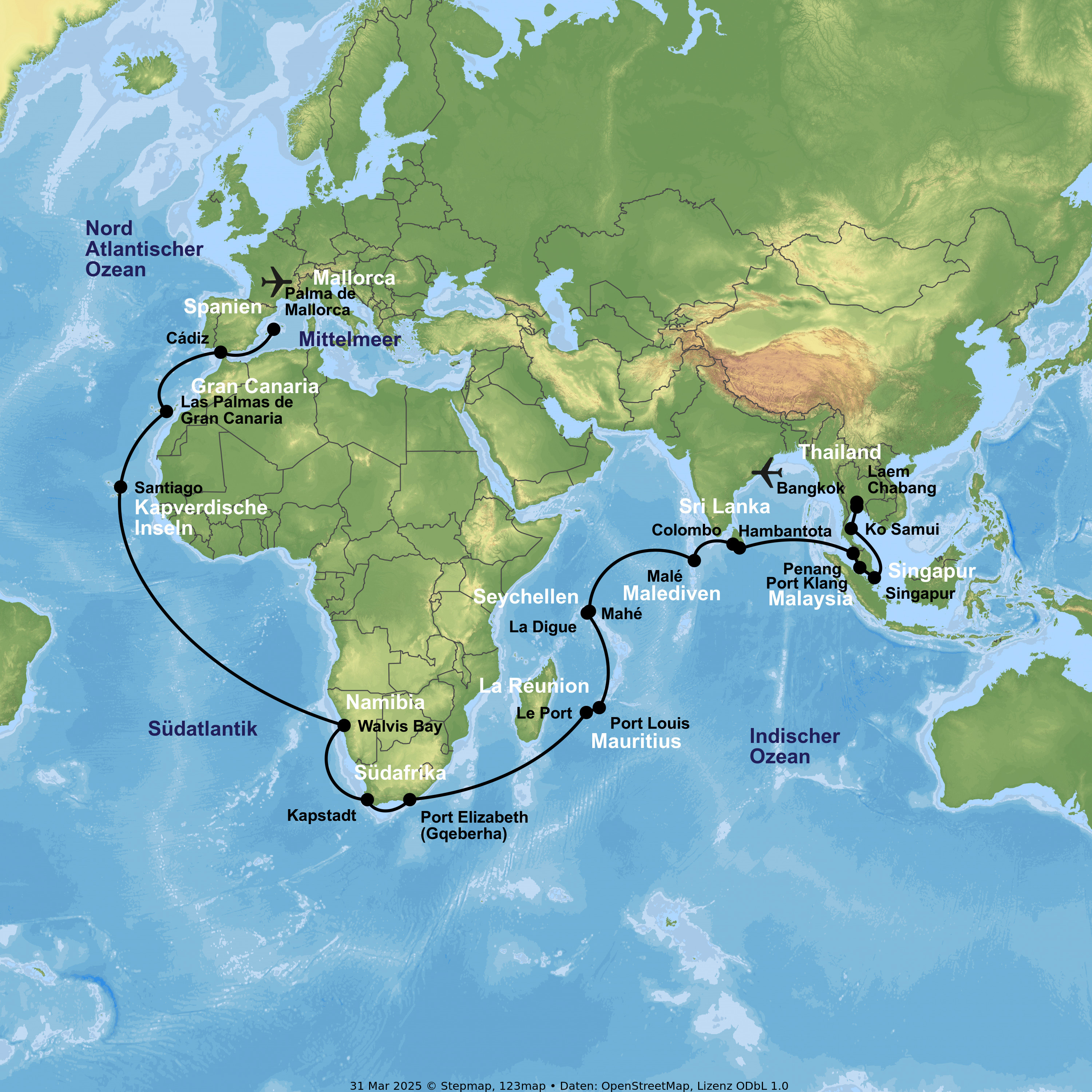Mit AIDAstella von Palma bis Bangkok inkl. 2 Übernachtungen in Bangkok