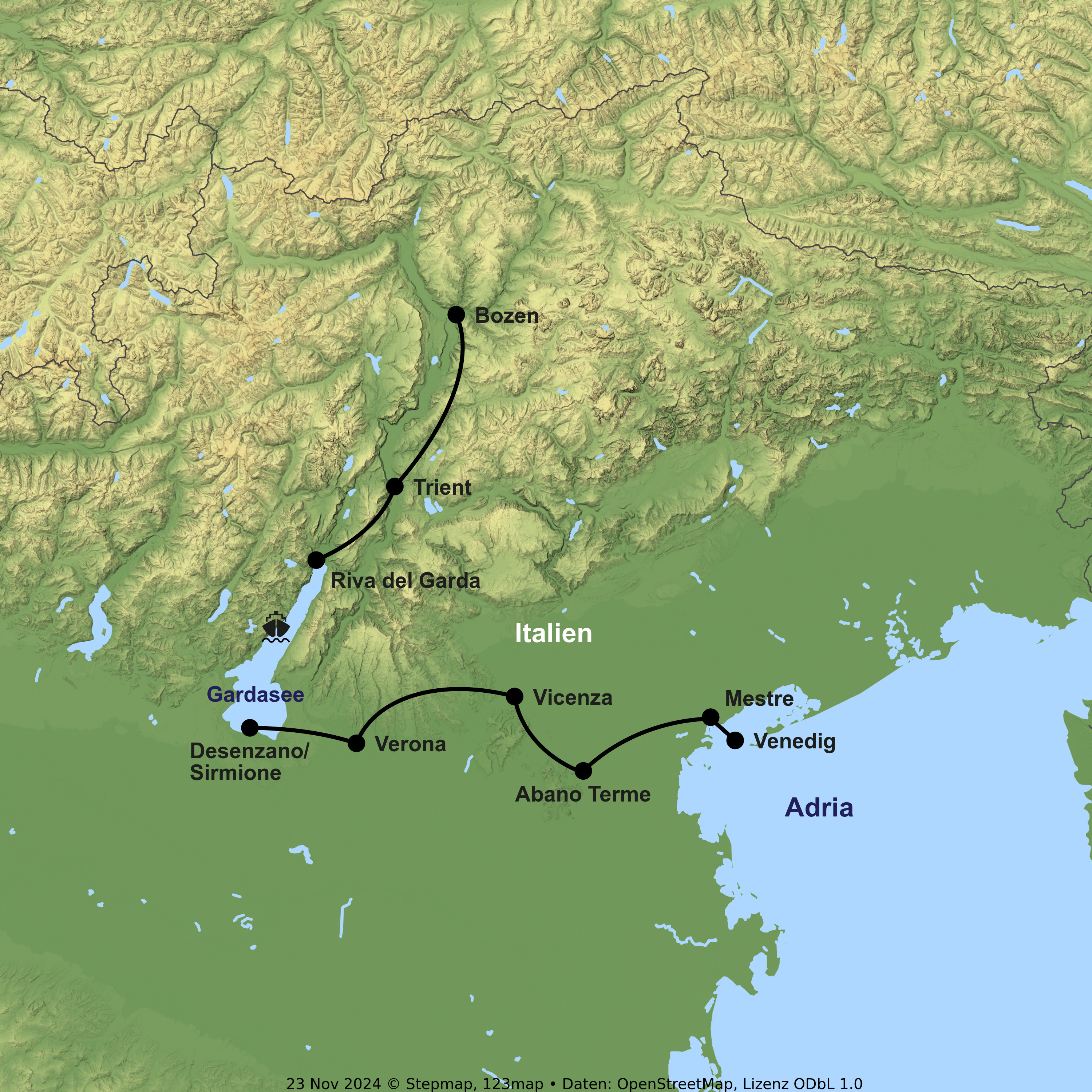 Radreise von Bozen über den Gardasee zum Markusplatz