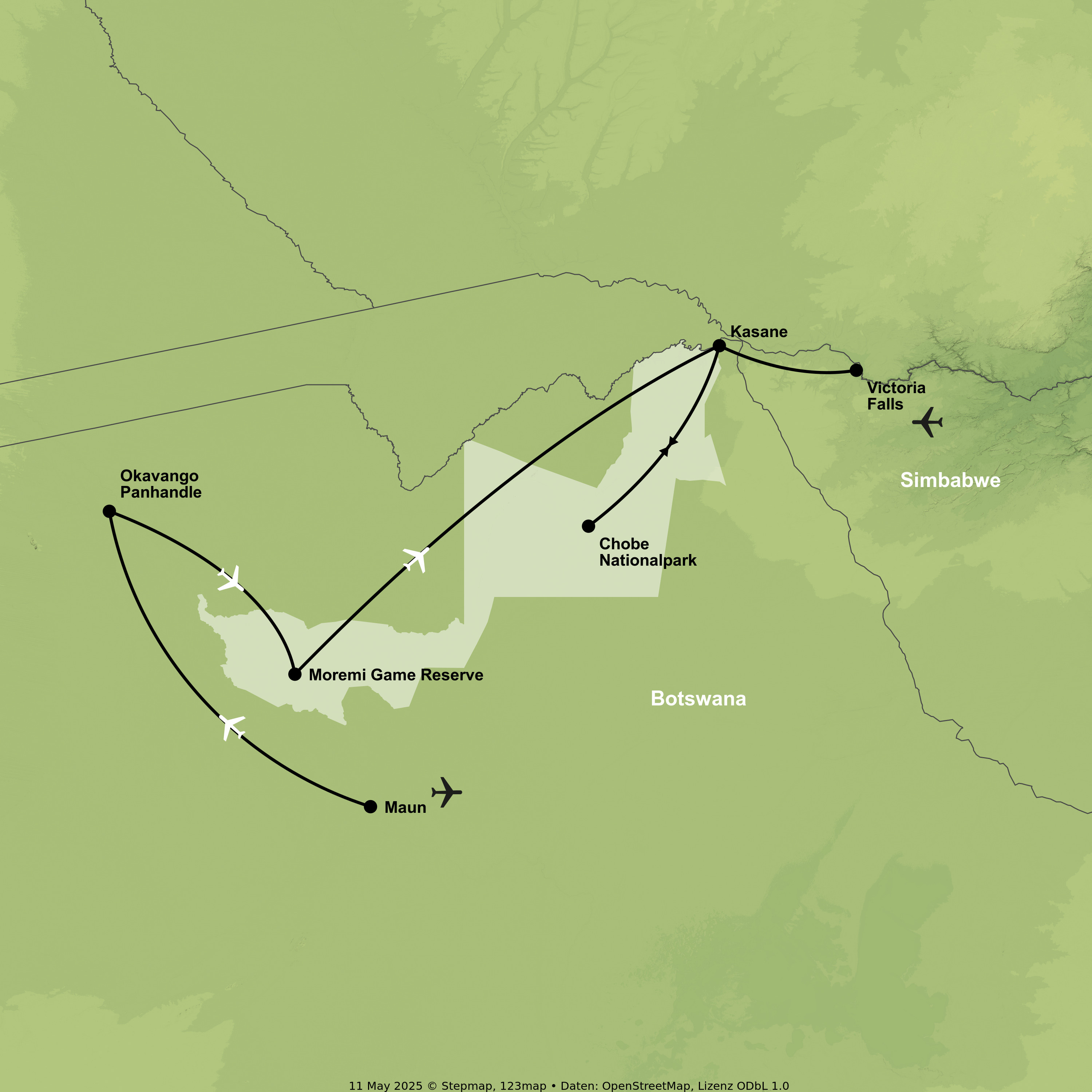 Exklusive Flug-Safari von den Weiten des Okavango bis zu den Viktoriafällen