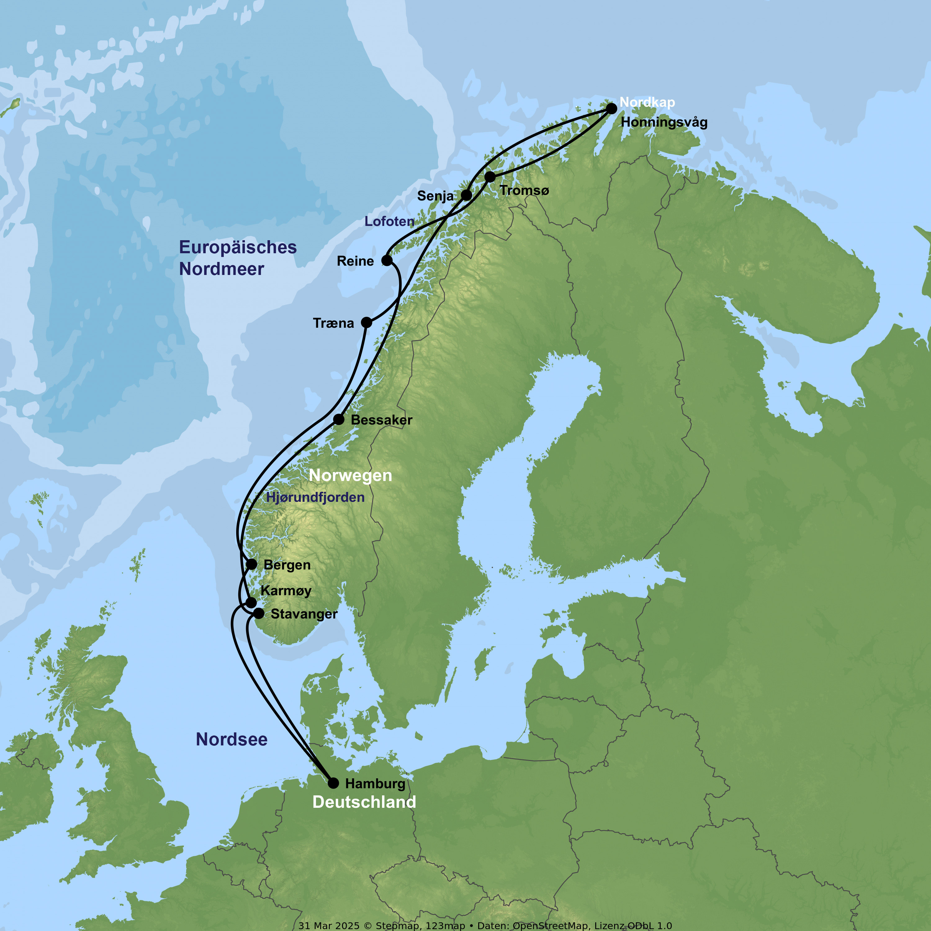 Seereise mit der MS Finnmarken ab/an Hamburg