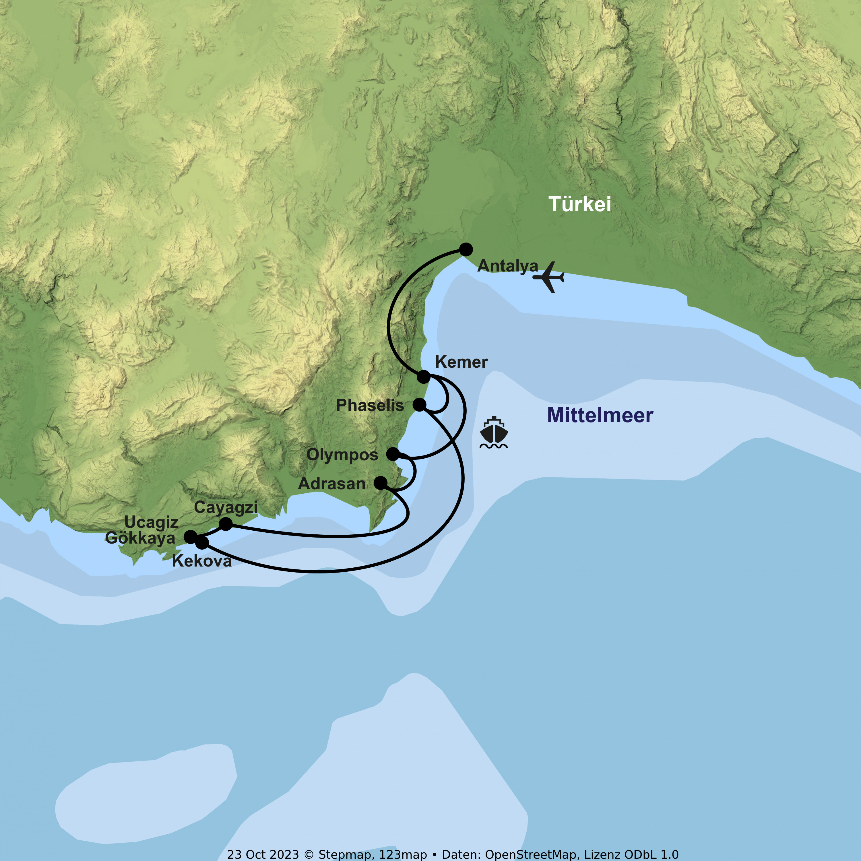Kreuzfahrt mit einem Motorsegler ab/an Kemer