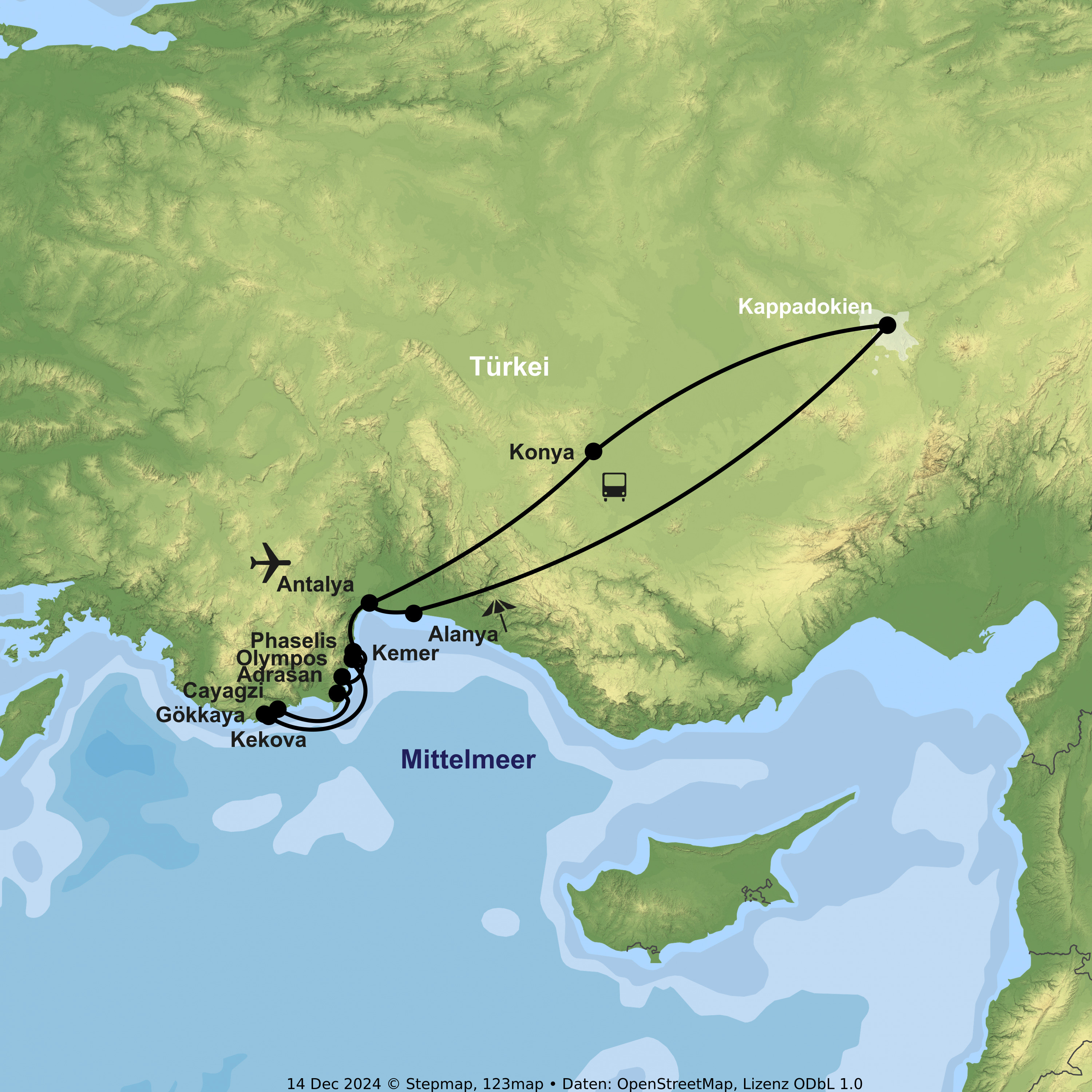 Kappadokien-Rundreise, Kreuzfahrt mit einem Motorsegler & Baden im Hotel Beach Club Doğanay