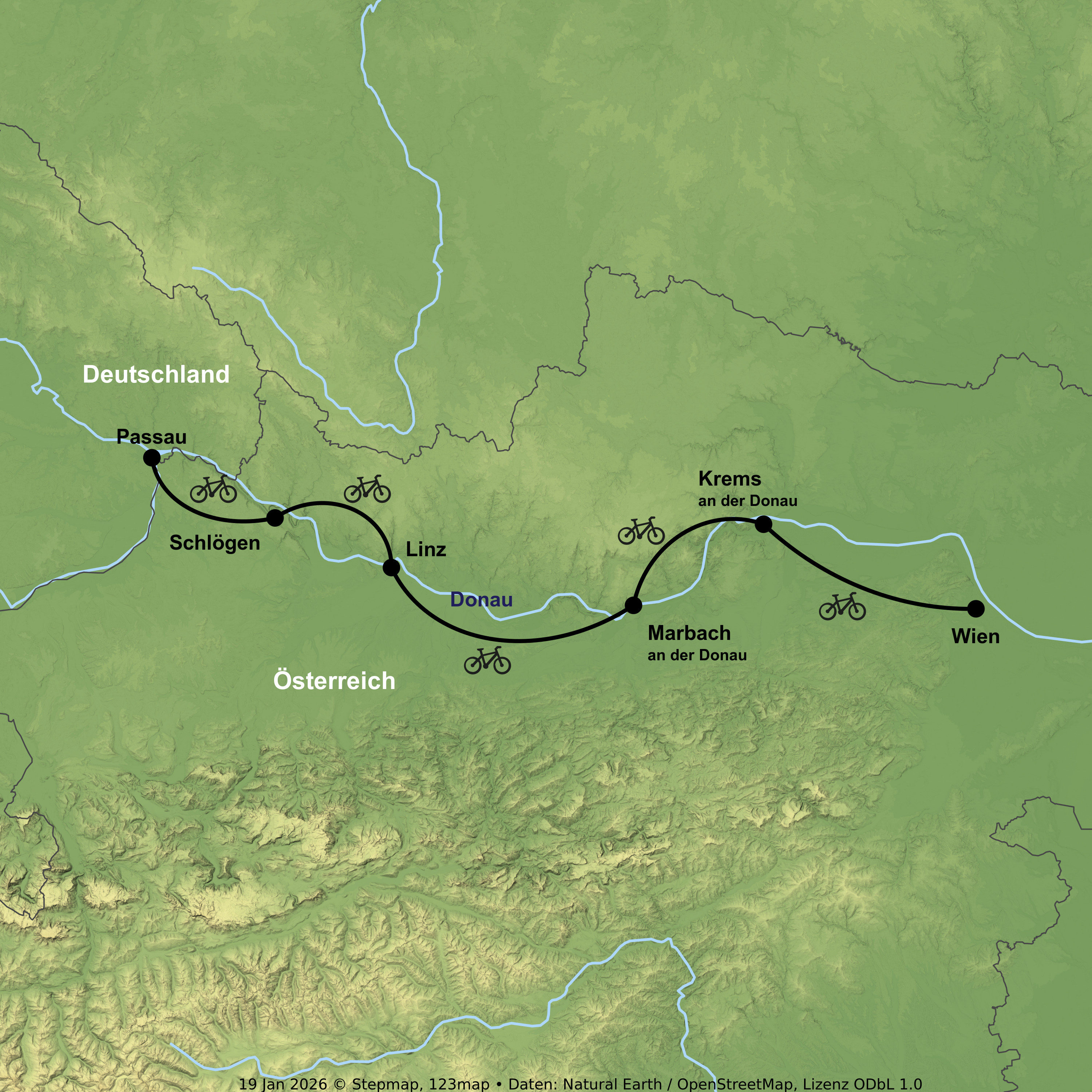 Radreise von Passau/Schärding bis Wien
