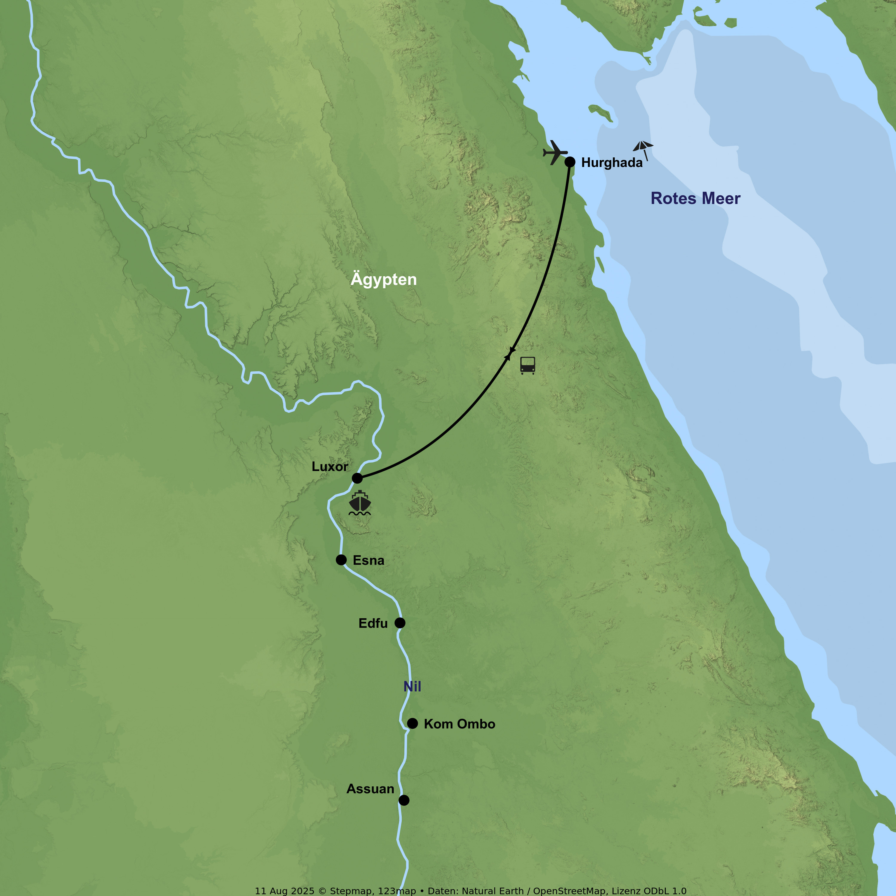 Nilkreuzfahrt ab/an Luxor & Baden in Hurghada