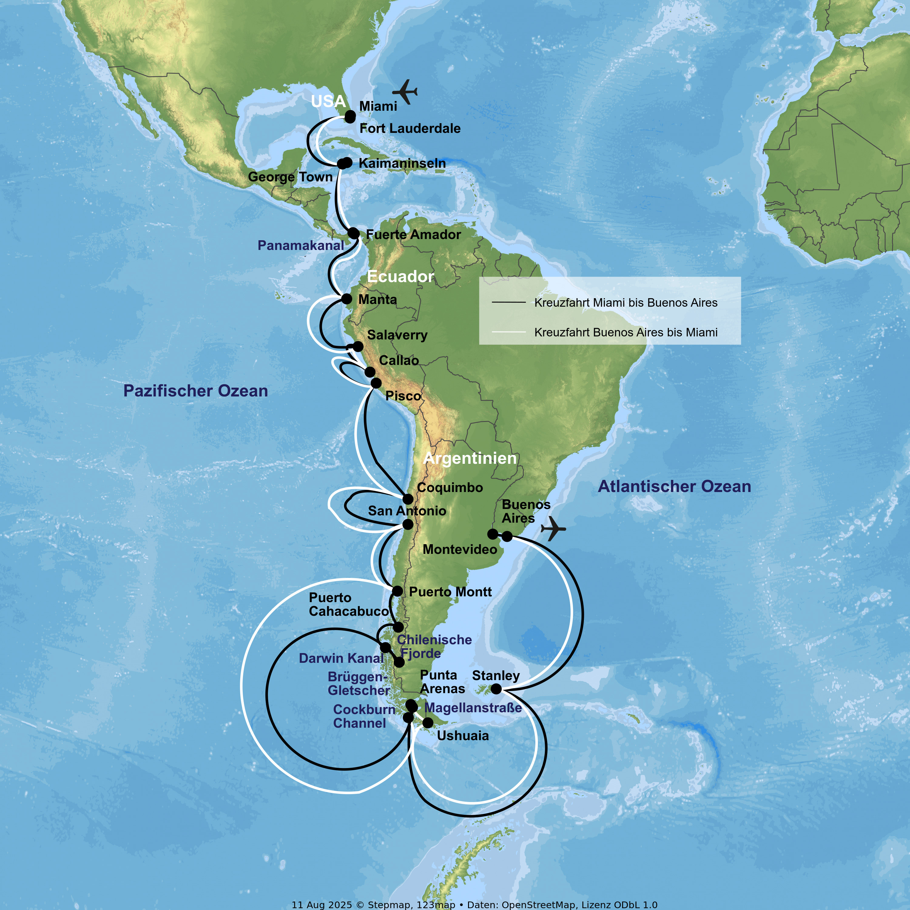 Kreuzfahrt mit Oosterdam ab Miami/Buenos Aires an Buenos Aires/Miami inkl. Vor- bzw. Nachprogramm in Miami