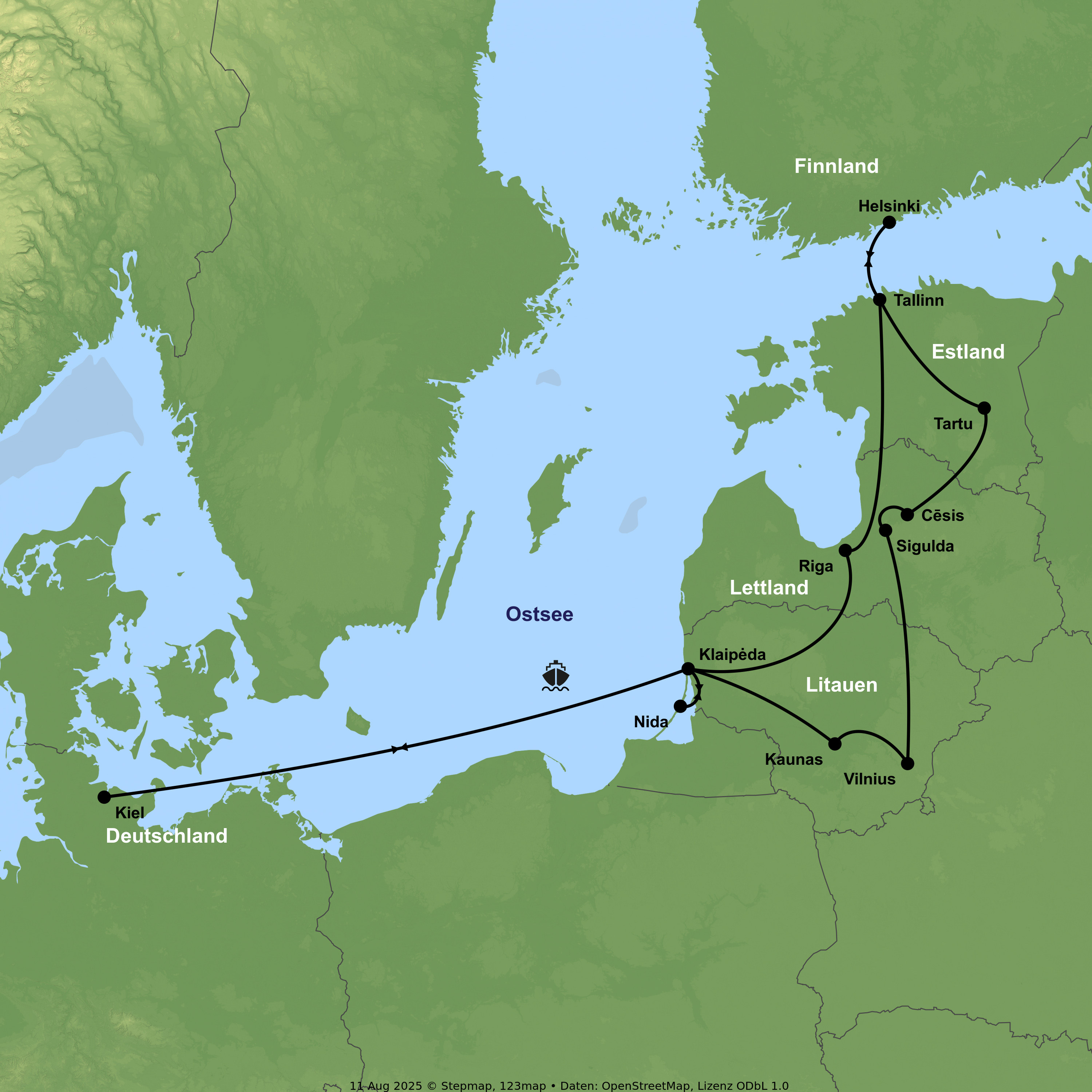 Seereise mit dem DFDS-Fährschiff ab/an Kiel & Baltikum-Rundreise