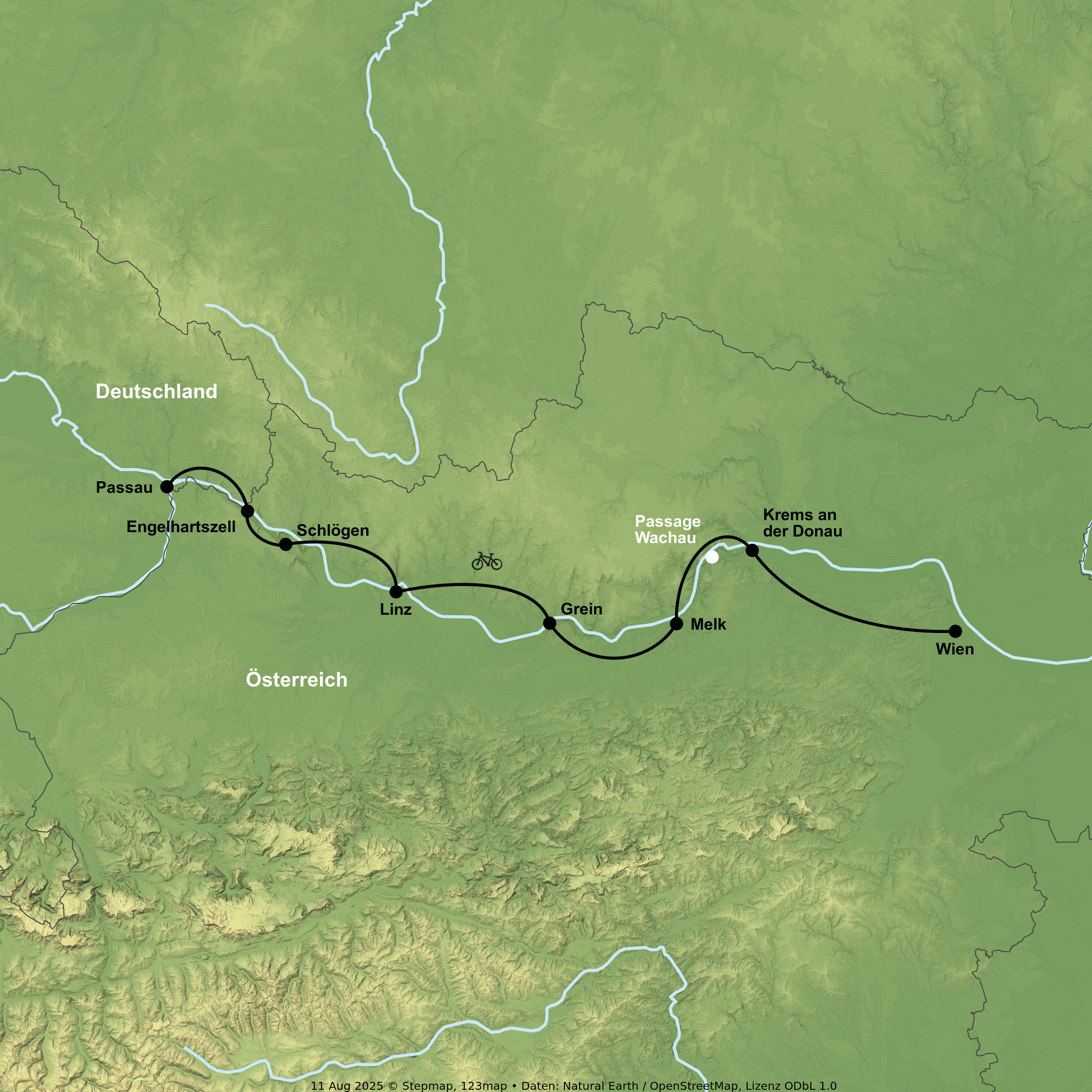 Radreise entlang der Donau von Passau nach Wien