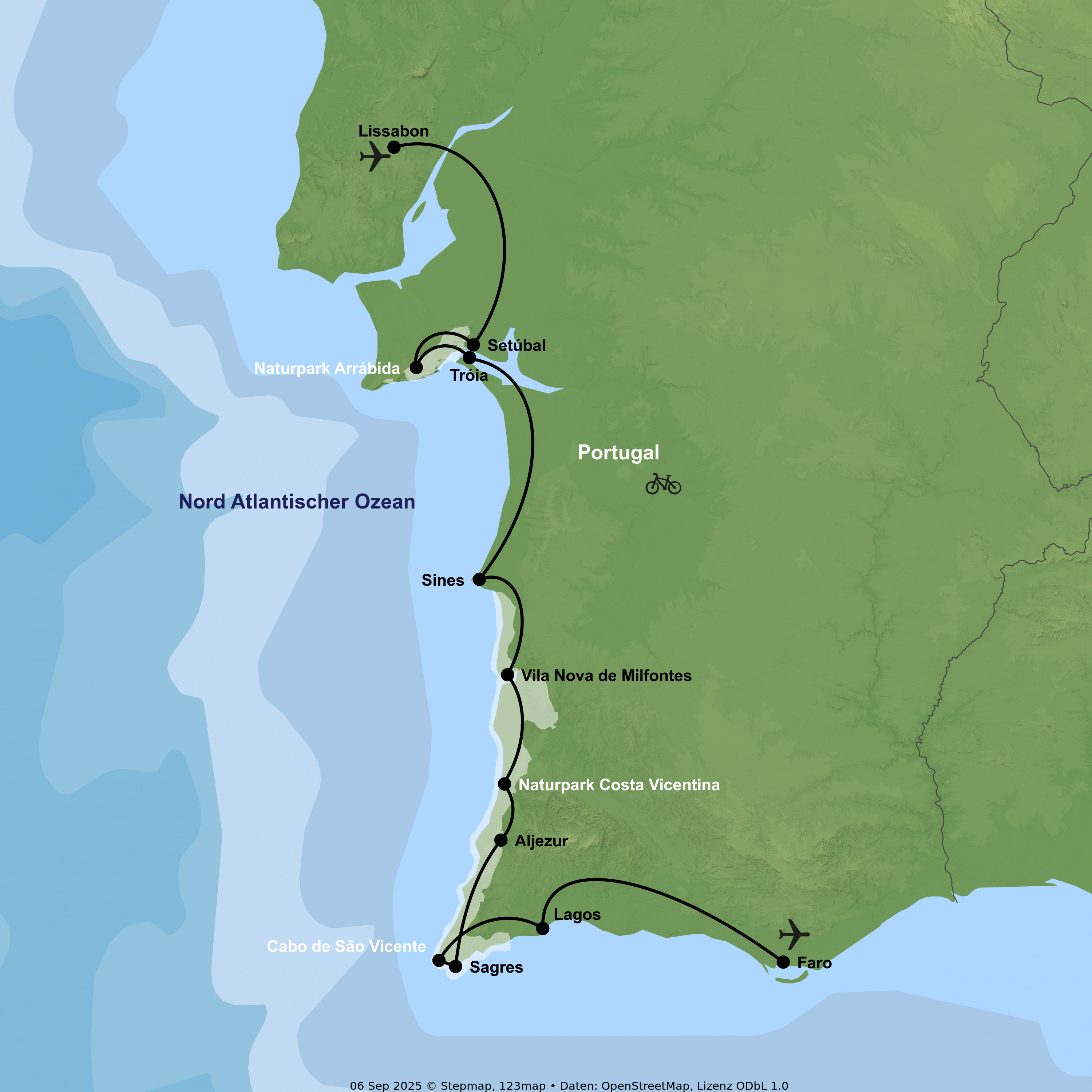 Radeln entlang der Küste zwischen Klippen und Stränden mit Badeaufenthalt