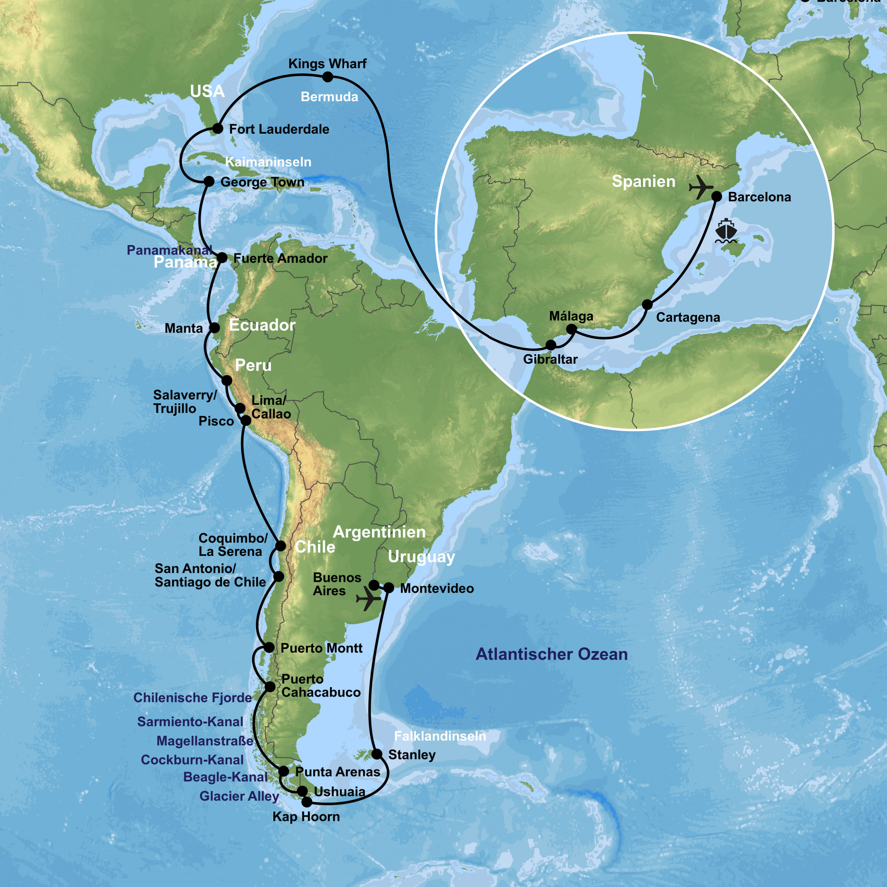 Kreuzfahrt mit Oosterdam von Barcelona/Buenos Aires bis Buenos Aires/Barcelona