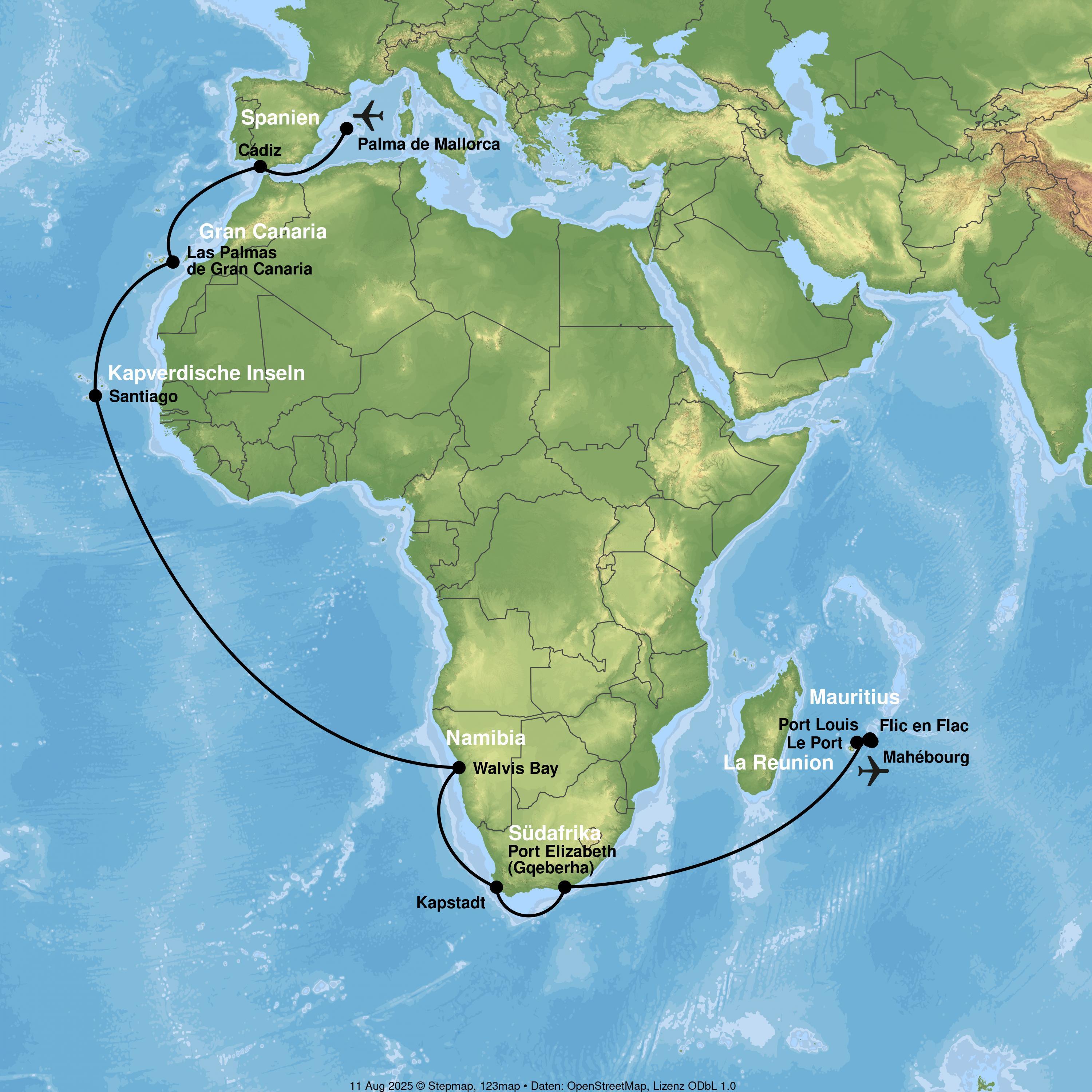 Kreuzfahrt mit AIDAstella von Palma de Mallorca über Afrika bis Mauritius inkl. 3 Nächte Mauritius