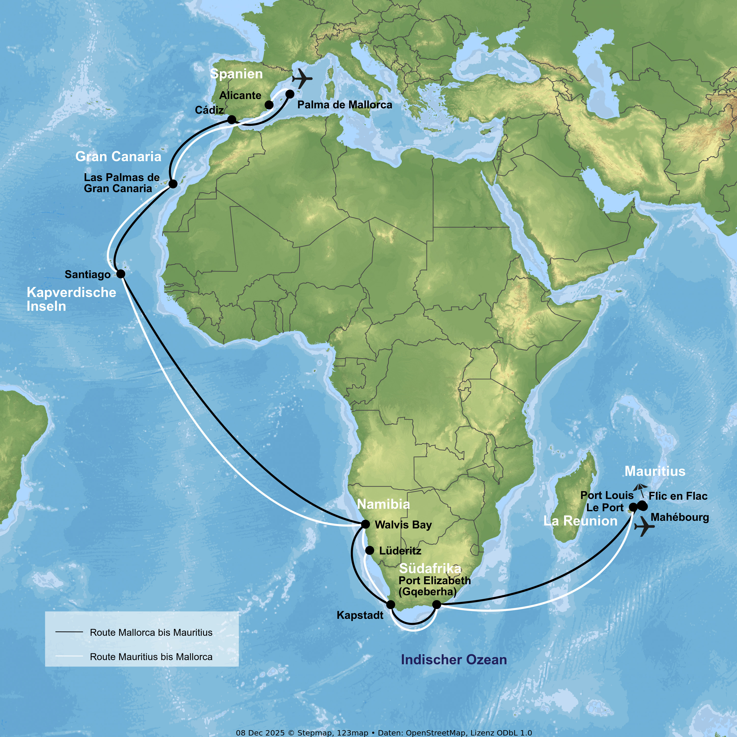 Kreuzfahrt mit AIDAstella von Palma de Mallorca/Mauritus nach Mauritius/Palma de Mallorca inkl. 3 Nächte Mauritius