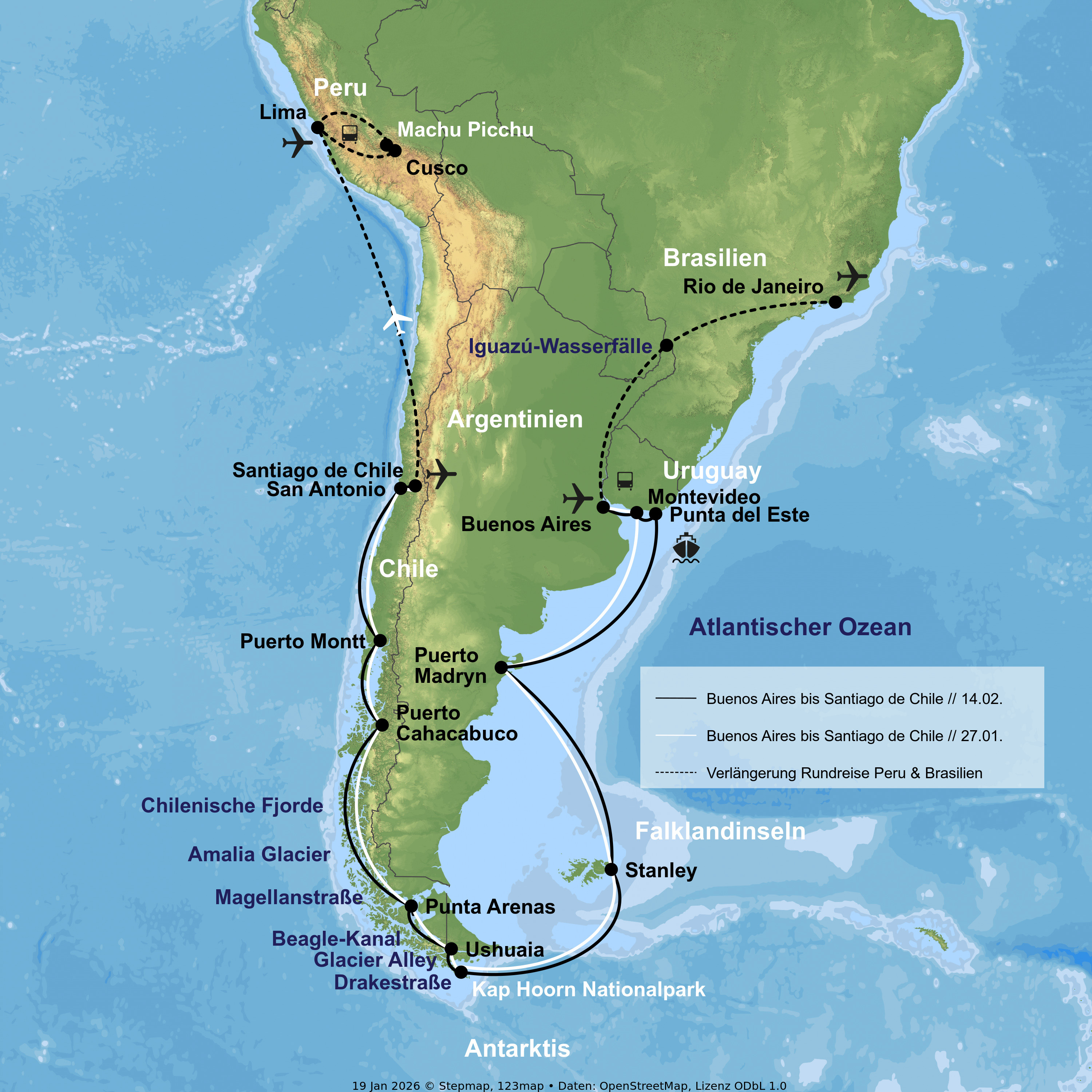 Kreuzfahrt mit Oosterdam von Buenos Aires bis Santiago de Chile inkl. Brasilien- und Peru-Rundreise