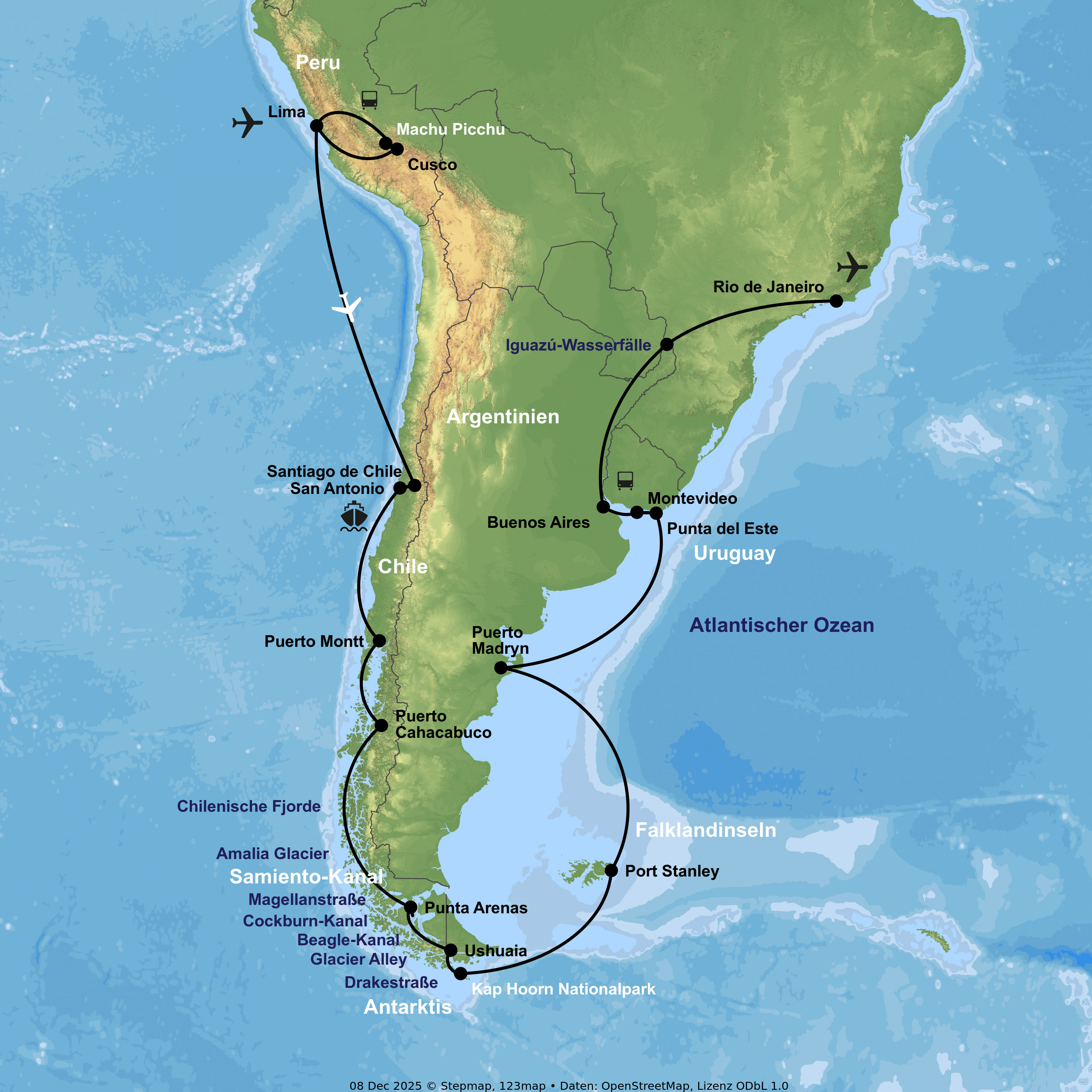 Peru-Rundreise inkl. Kreuzfahrt mit Oosterdam ab Santiago de Chile an Buenos Aires & Brasilien-Rundreise