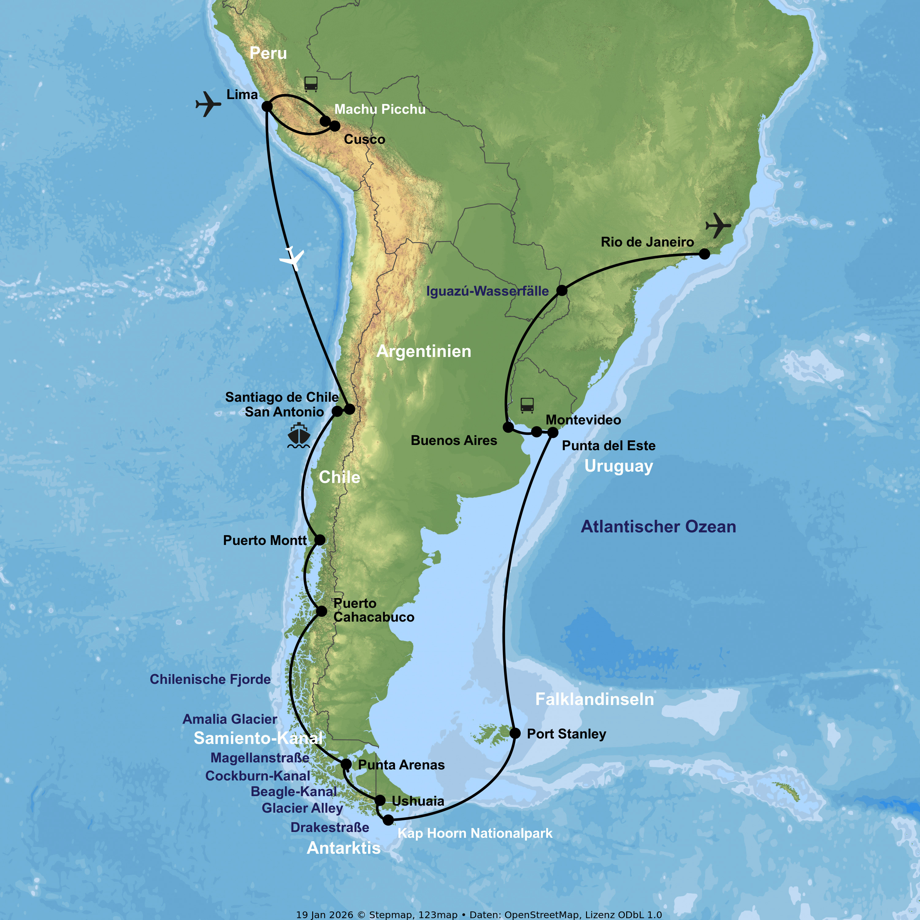 Peru-Rundreise inkl. Kreuzfahrt mit Oosterdam ab Santiago de Chile an Buenos Aires & Brasilien-Rundreise