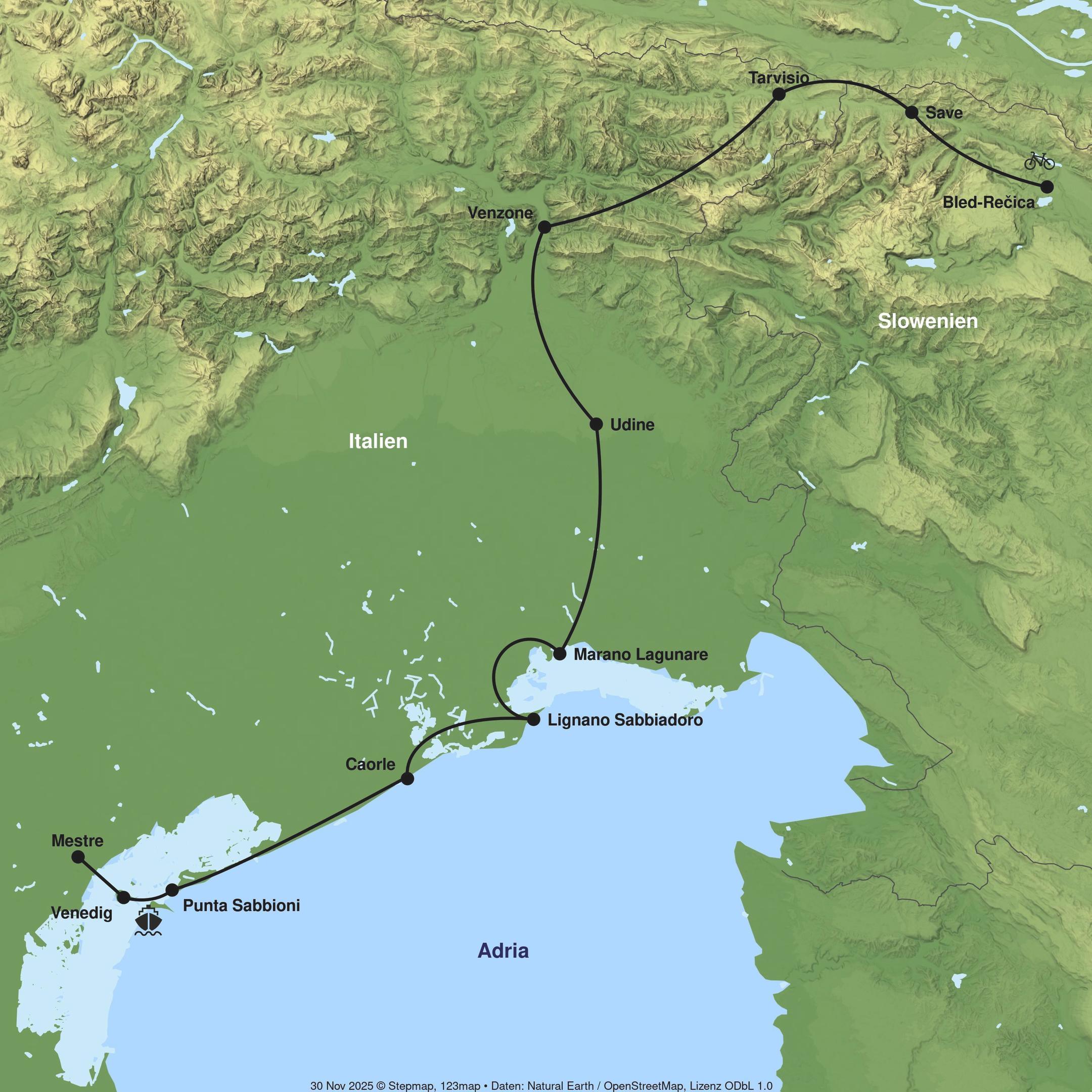 Radreise von Bled bis Venedig