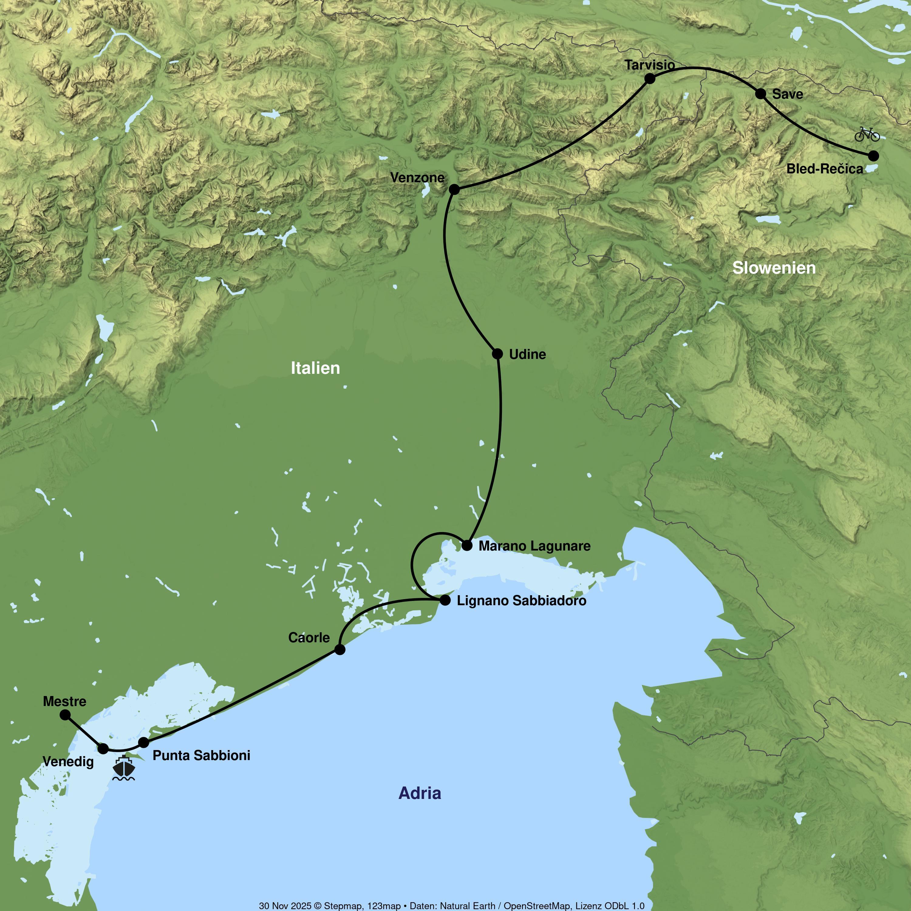 Radreise von Bled bis Venedig