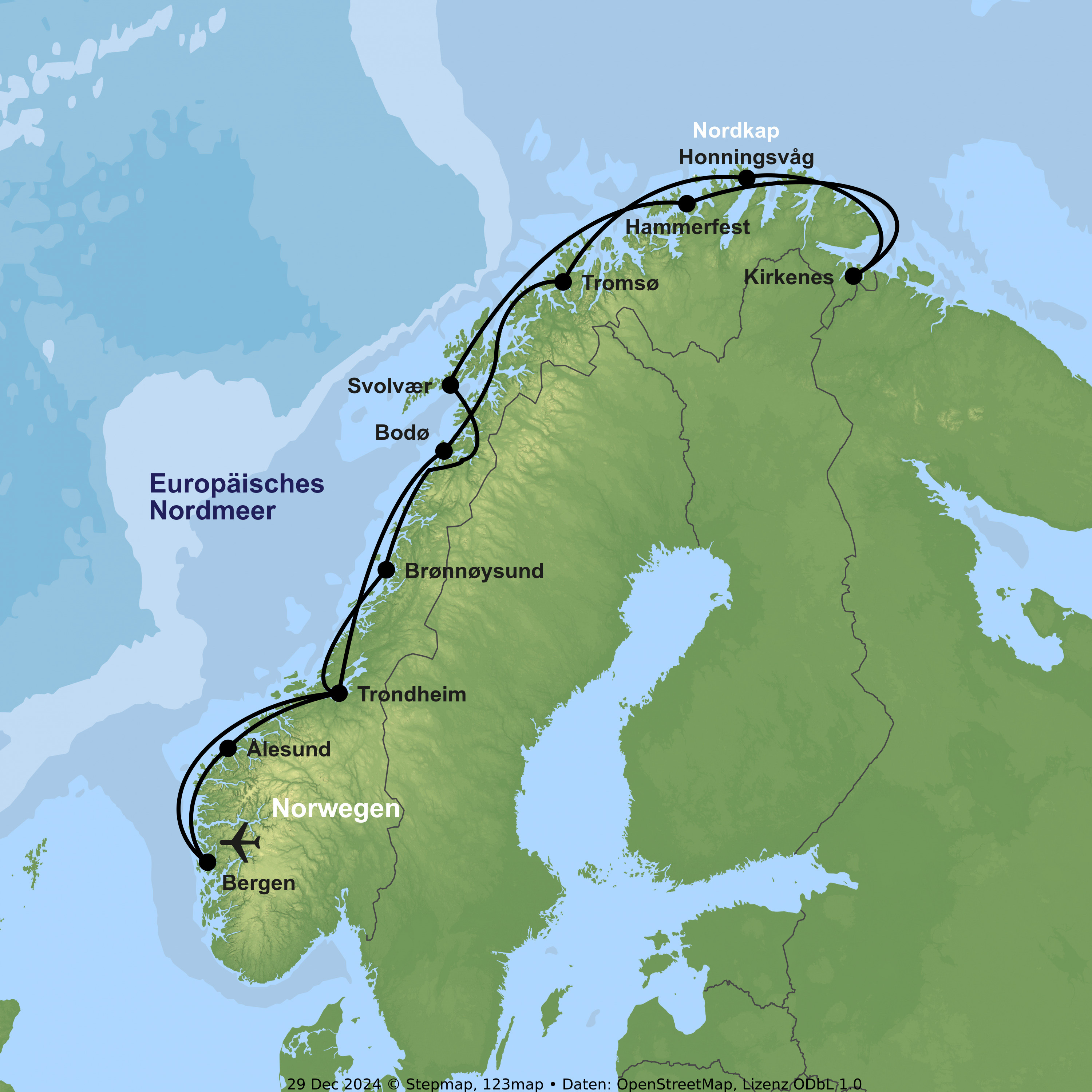 Seereise mit einem Hurtigruten-Postschiff ab/an Bergen