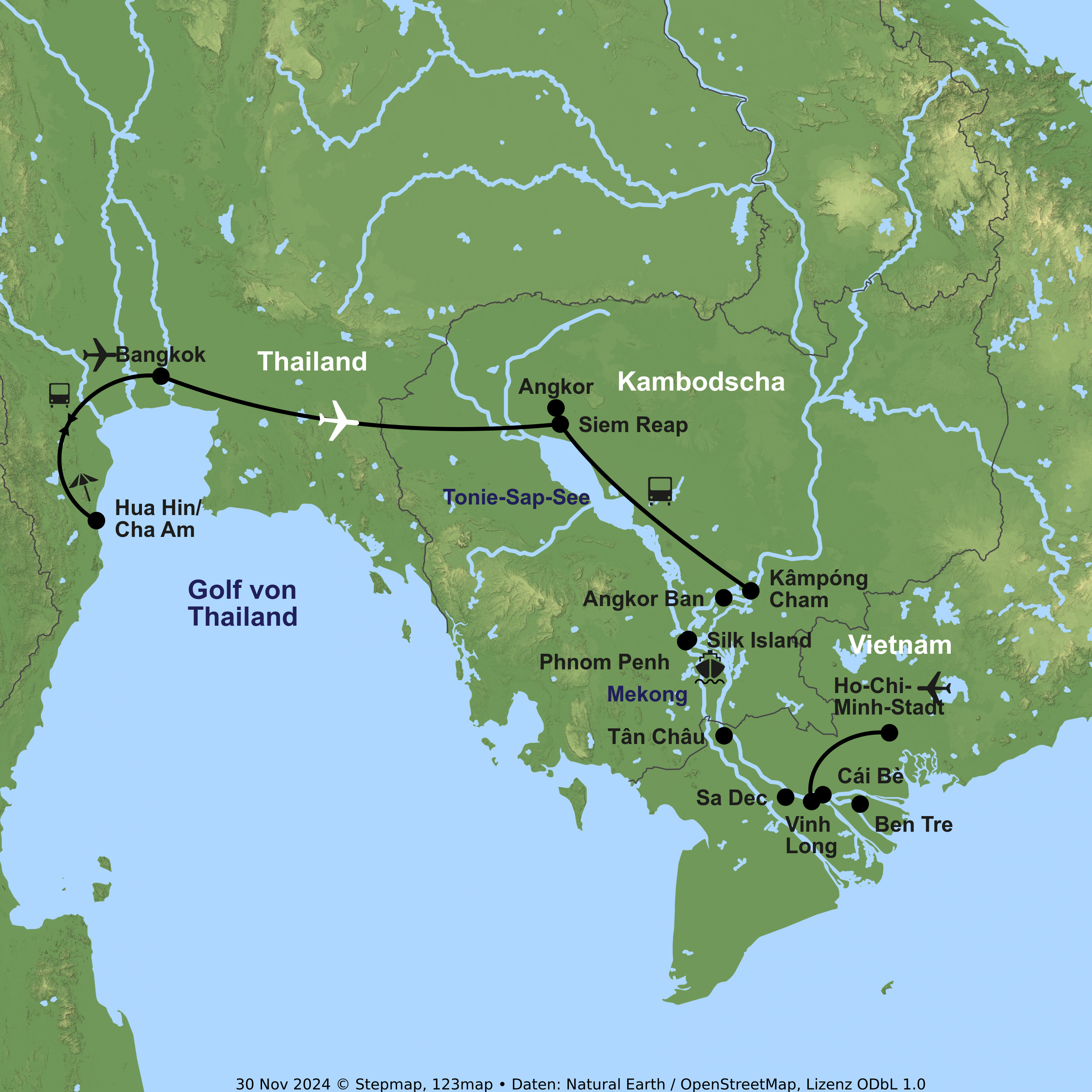 Kreuzfahrt mit La Marguerite von Vĩnh Long bis Kampong Cham inkl. Südostasien-Rundreise & Baden in Hua Hin