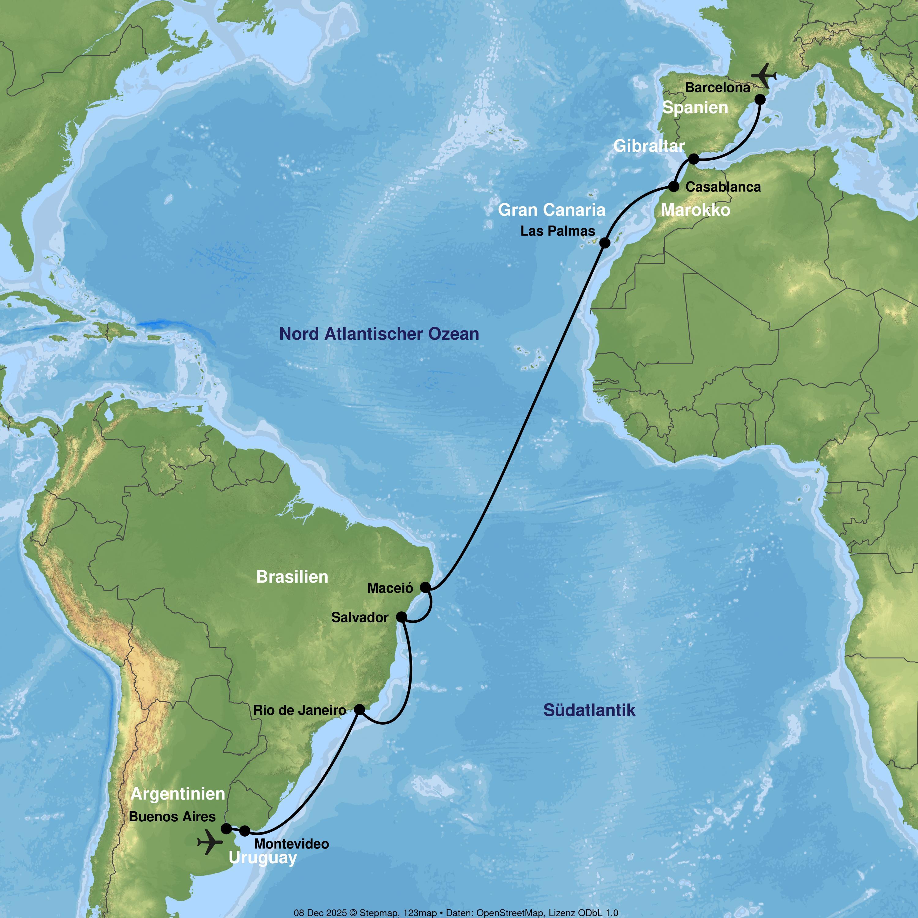 Kreuzfahrt mit der MSC Splendida von Barcelona bis Buenos Aires