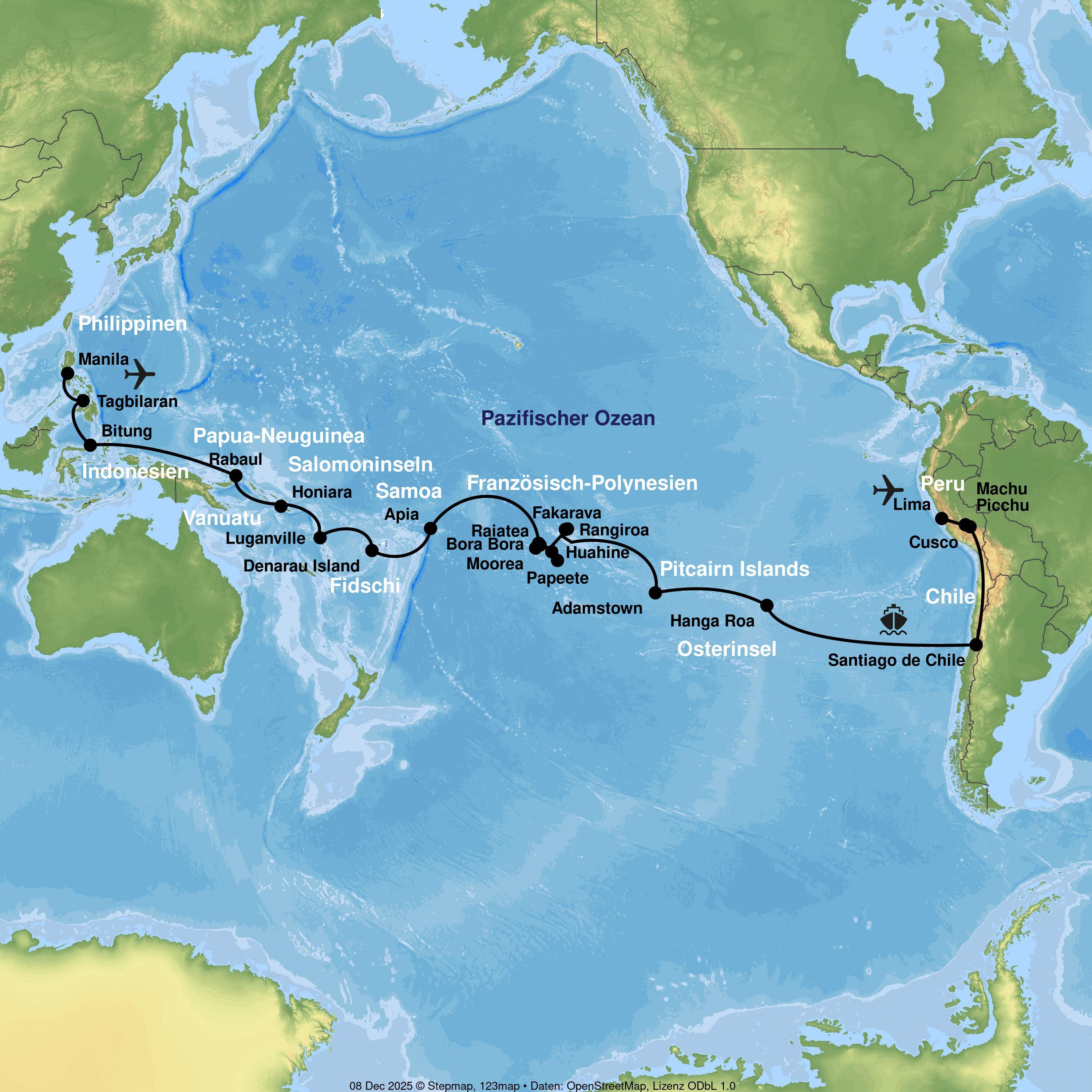 Kreuzfahrt mit der VASCO DA GAMA von Santiago de Chile bis Manila inkl. Peru-Rundreise