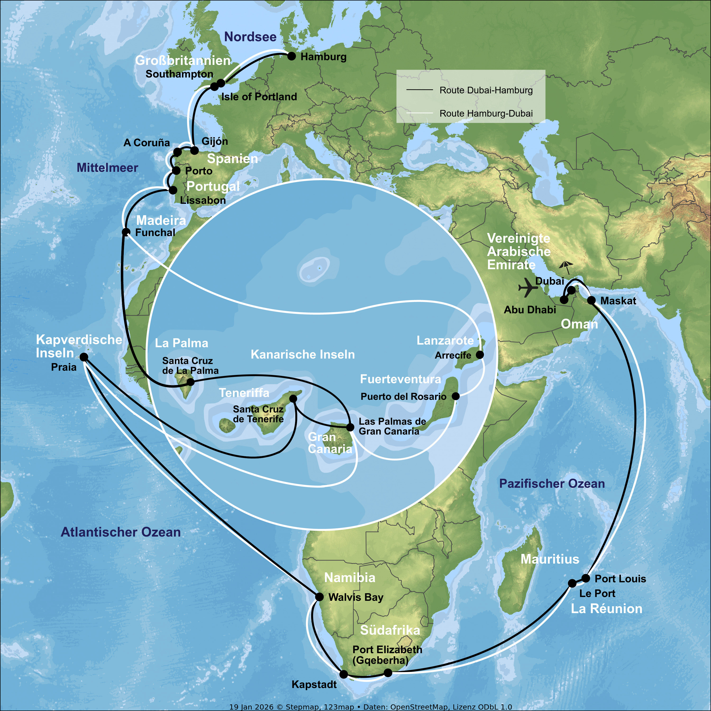 Kreuzfahrt mit AIDAprima von Hamburg nach Dubai mit Rückflug nach Berlin