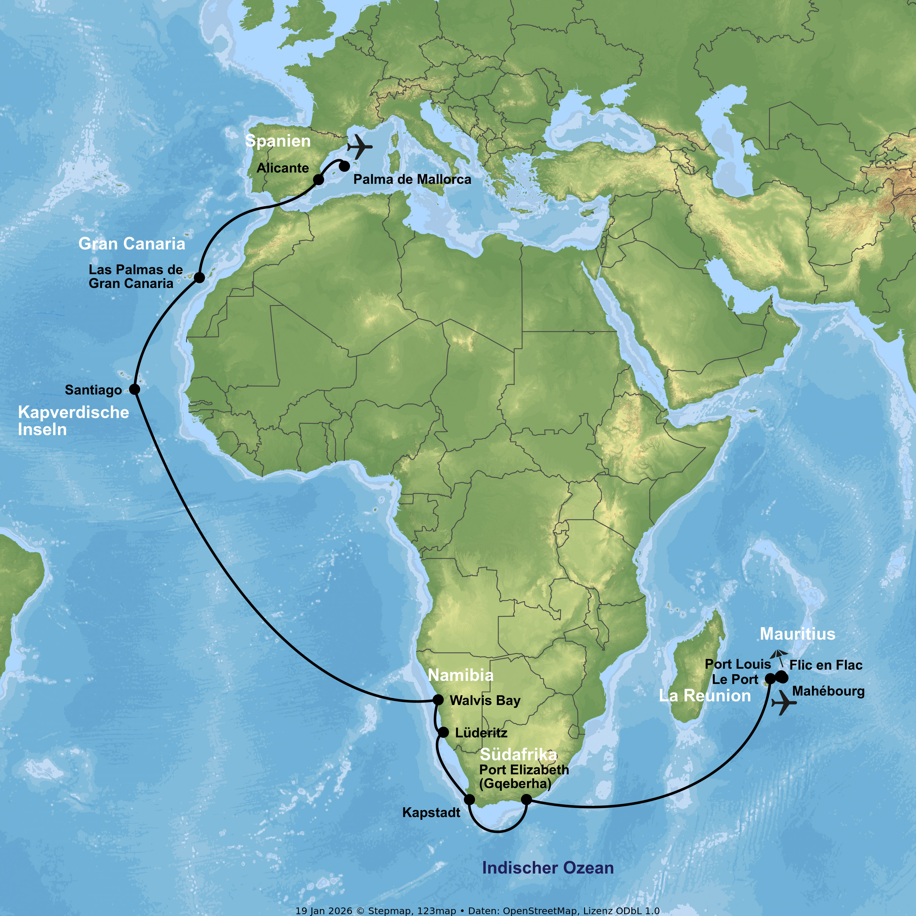 Kreuzfahrt mit AIDAstella von Mauritius über Afrika bis Palma de Mallorca inkl. 3 Nächte Mauritius