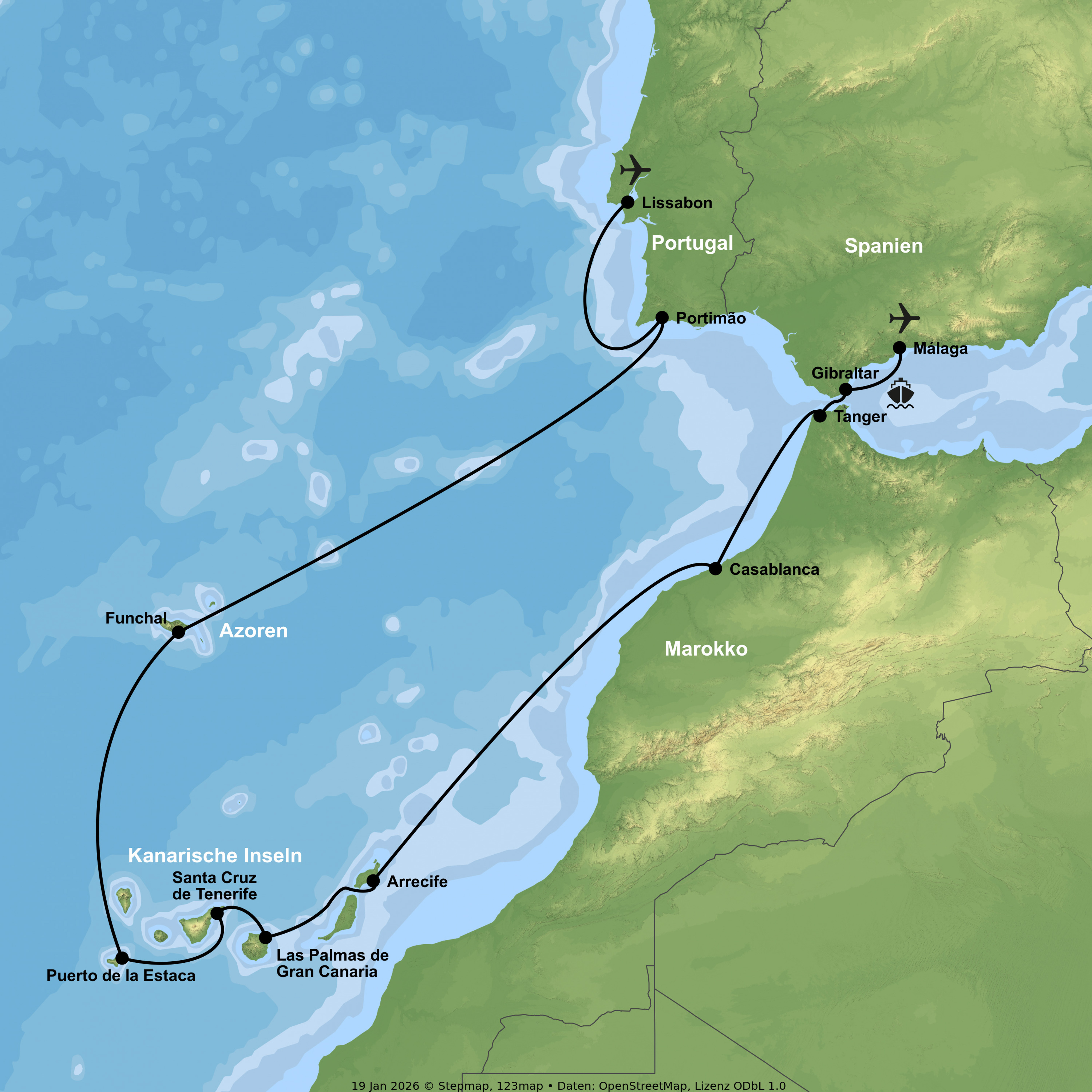 Kreuzfahrt mit MS Hamburg von Málaga bis Lissabon