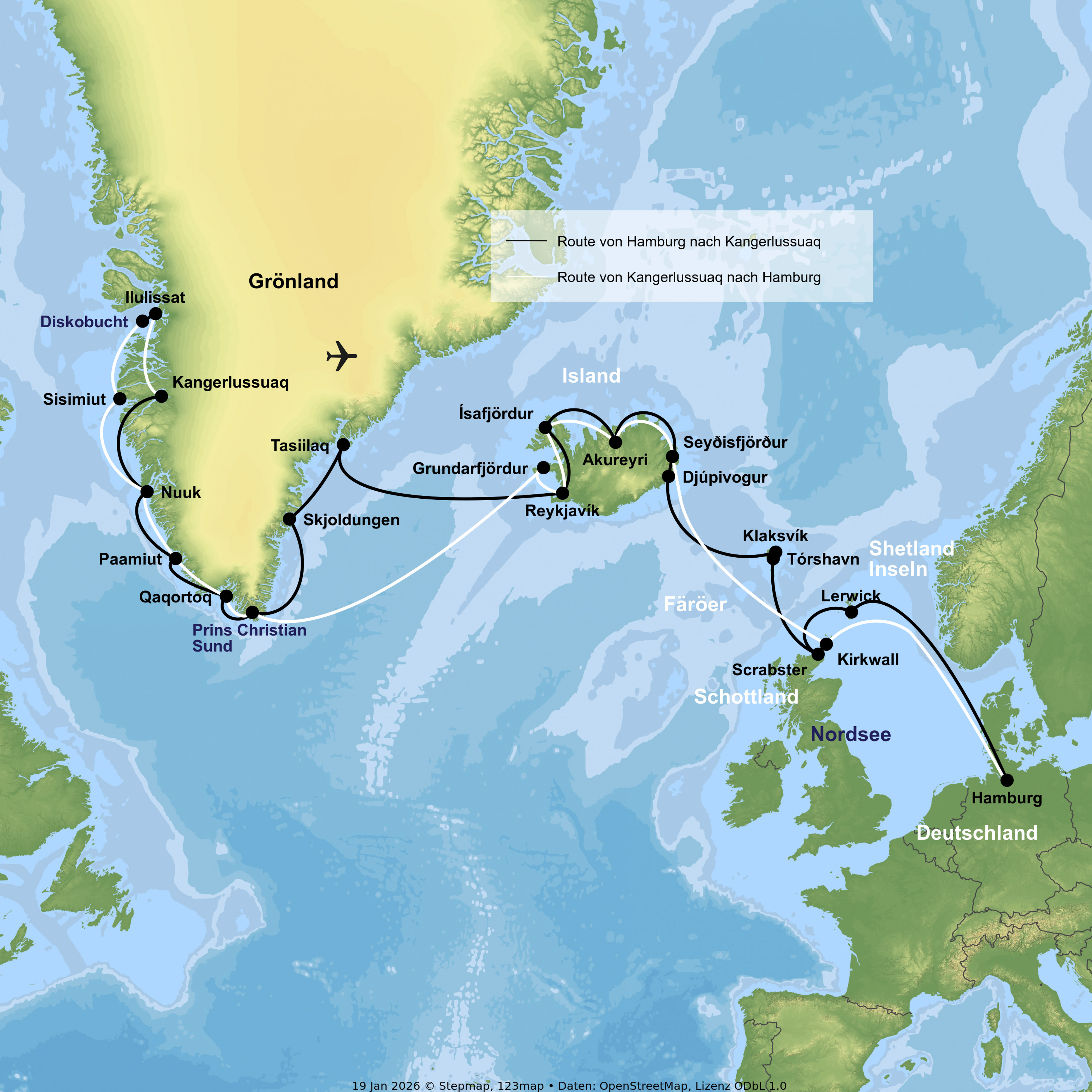 Kreuzfahrt mit MS Hamburg von Hamburg bis Kangerlussuaq oder von Kangerlussuaq bis Hamburg