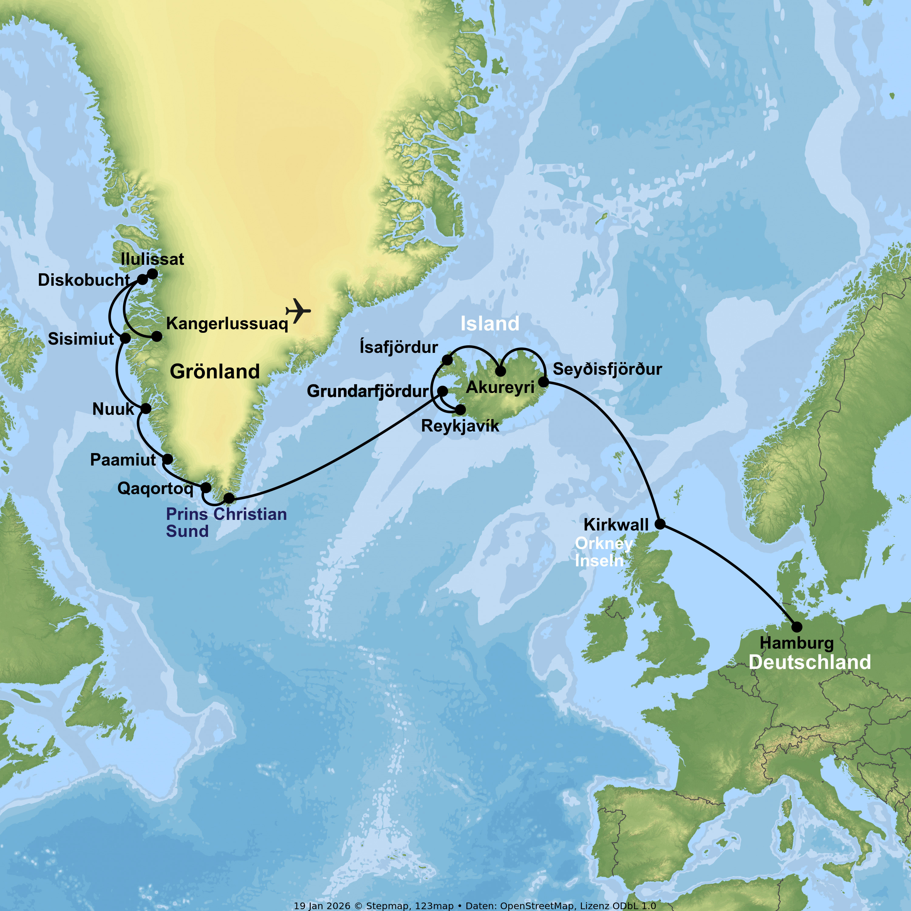 Kreuzfahrt mit MS Hamburg von Kangerlussuaq bis Hamburg