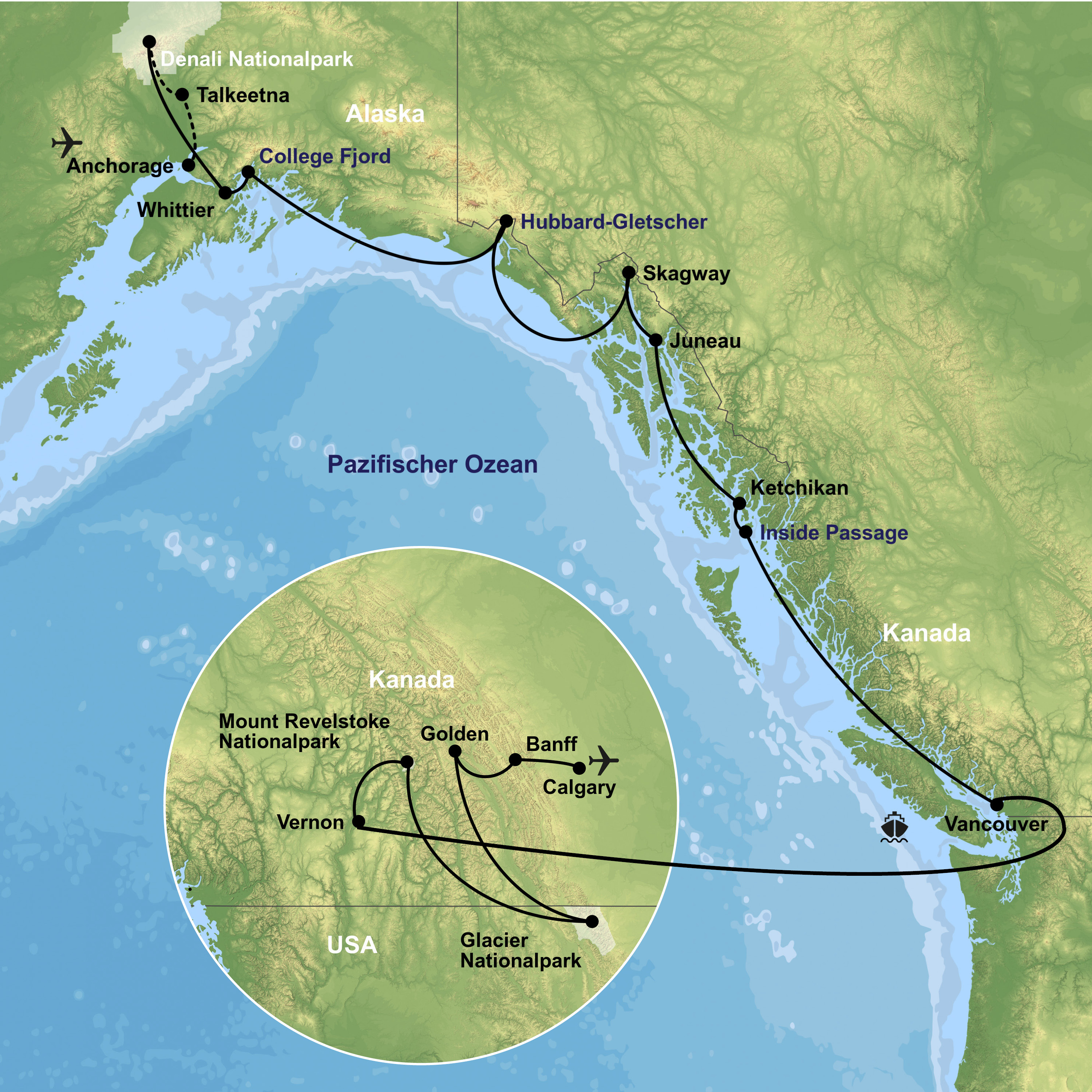 Kreuzfahrt mit Nieuw Amsterdam von Vancouver bis Whittier inkl. Westkanada-Rundreise & Denali Nationalpark