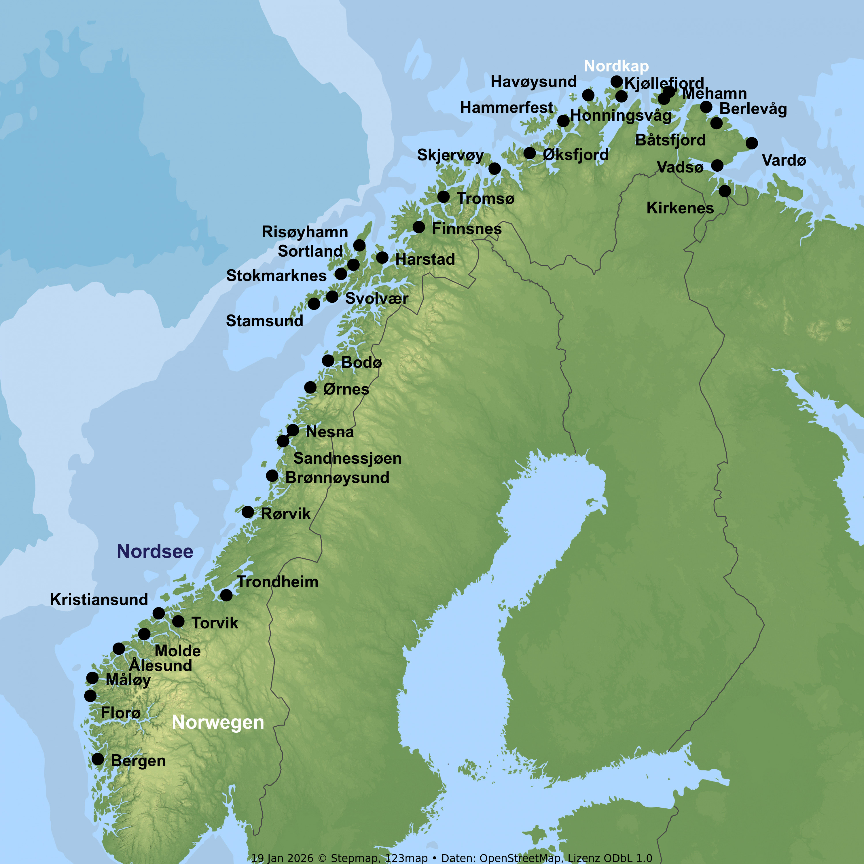 Seereise mit Hurtigruten MS Nordkapp ab/an Bergen inkl. Nachprogramm in Bergen