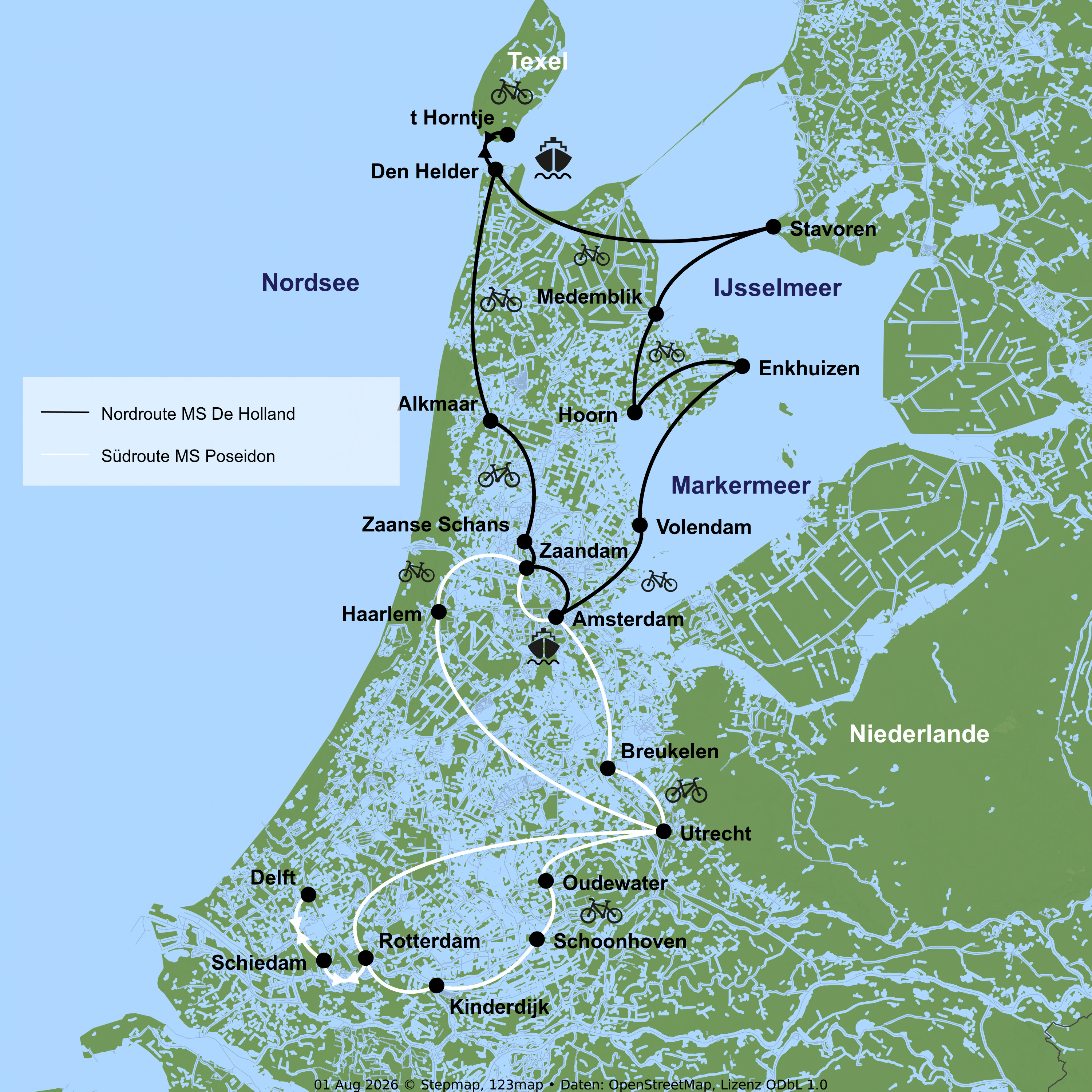 Flusskreuzfahrt per Rad & Schiff mit MS Poseidon/MS De Holland ab/an Amsterdam